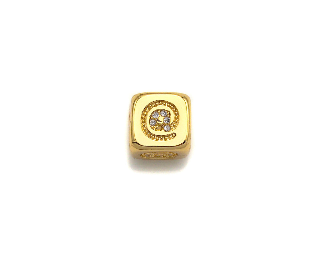 CZ Micro Pave @ Symbol Shape Dice Spacer Beads, Cubic Zirconia Cube Spacer Beads, 24k Gold Tone,8.5mm, sku#Z717