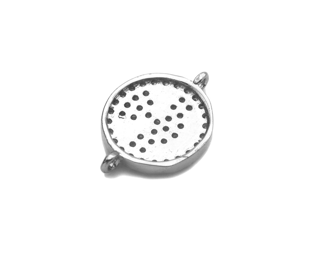 CZ Micro Paved Smiley Face Round Coin Connector,Cubic Zirconia Connector,Rose Gold/Silver/Gold plated, 12x16mm,Sku#Z1300