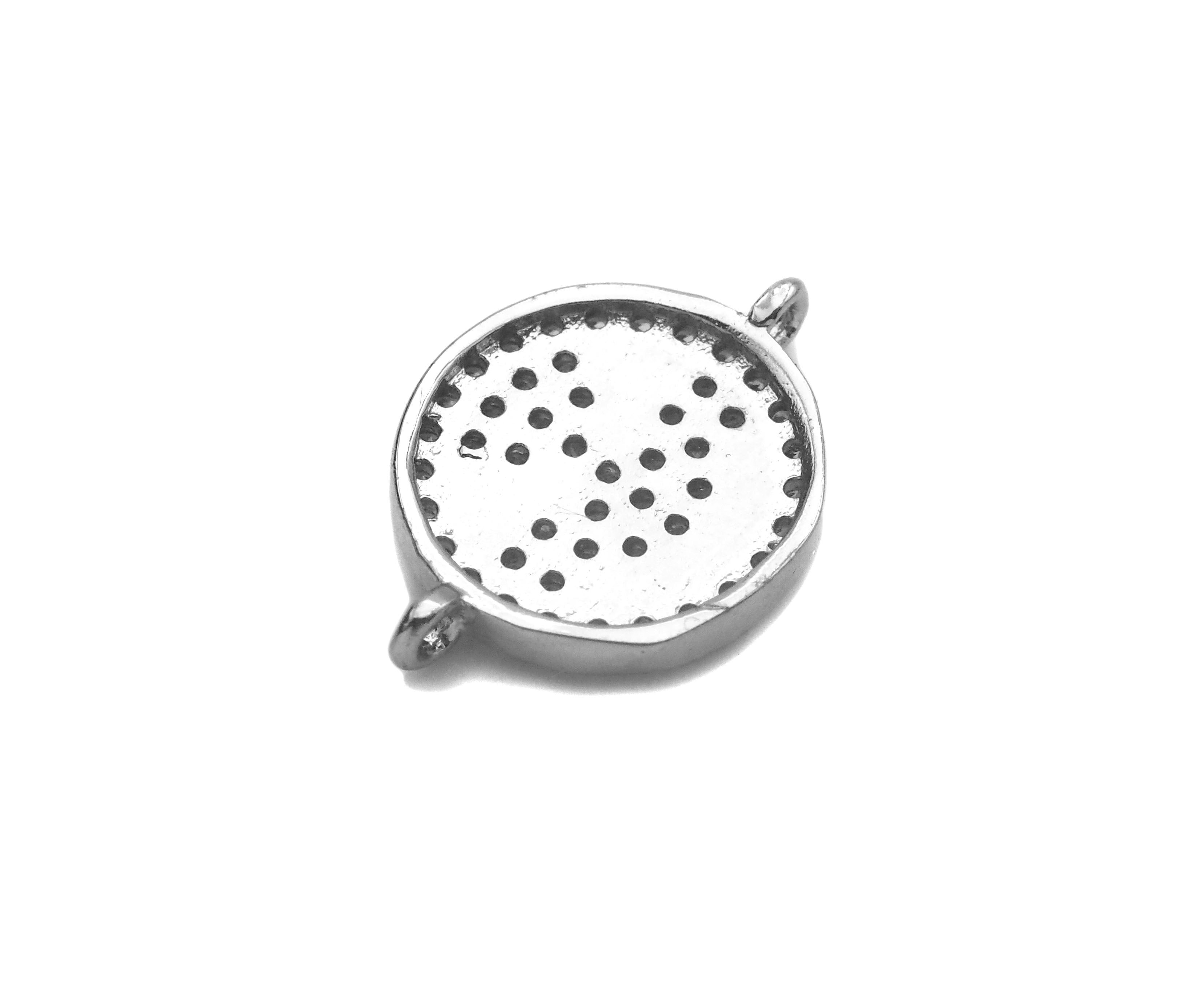 CZ Micro Paved Smiley Face Round Coin Connector,Cubic Zirconia Connector,Rose Gold/Silver/Gold plated, 12x16mm,Sku#Z1300