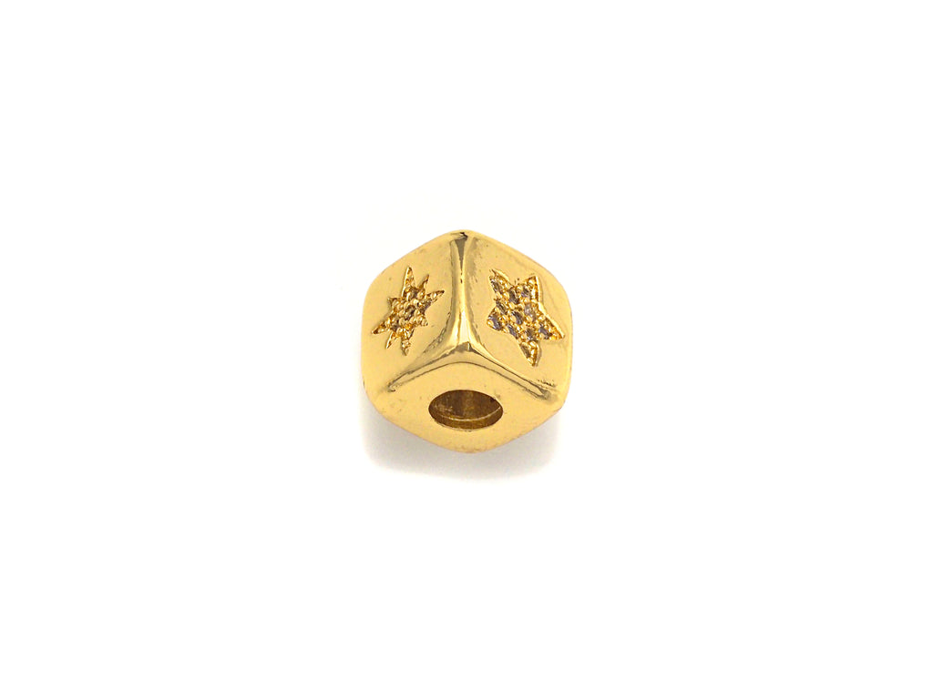 CZ Micro Pave North Star Dice Spacer Beads, Five Star Cubic Zirconia Cube Spacer Beads, Gold/Silver Tone, 8.5mm,sku#Z713