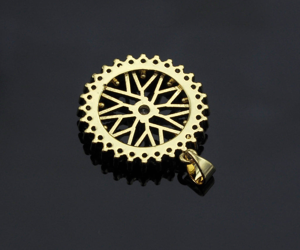 Gold Filigree Flower On CZ Micro Pave Round Ring Charms, Gold Charms, CZ Pave Pendant,Necklace Charms, 24x26mm, Sku#F1280