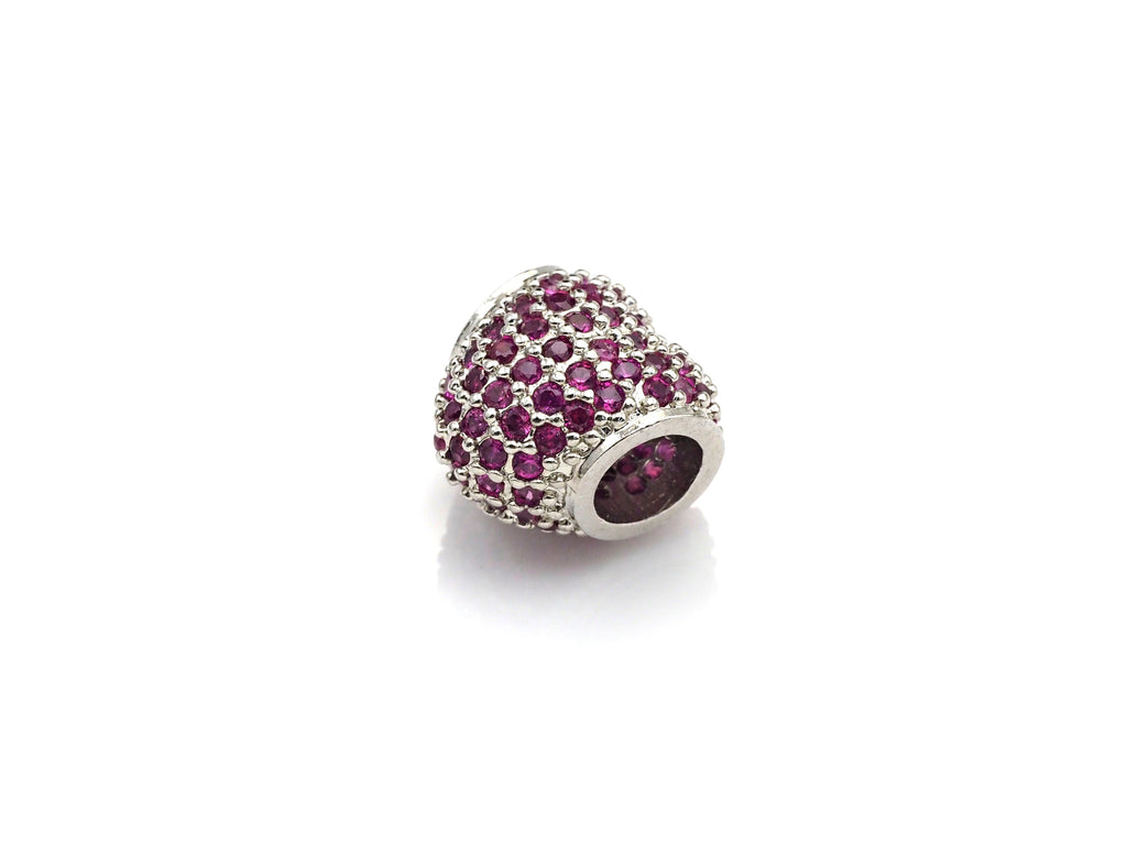 Colorful CZ Pave Heart Big Hole bads, Cobalt/Fuchsia Pave Heart Beads, European Large Hole Beads, 9x10x11mm, sku#Z868