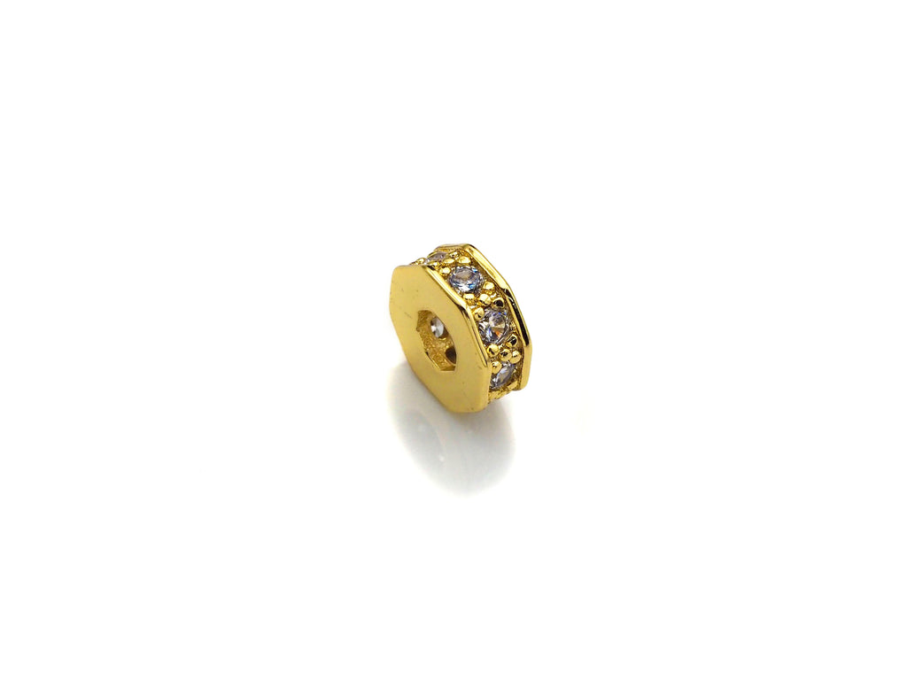 Big Hole CZ Pave Donut beads, Cubic Zirconia Spacer Beads, European Large hole Bead, 3x7mm, sku#Z882