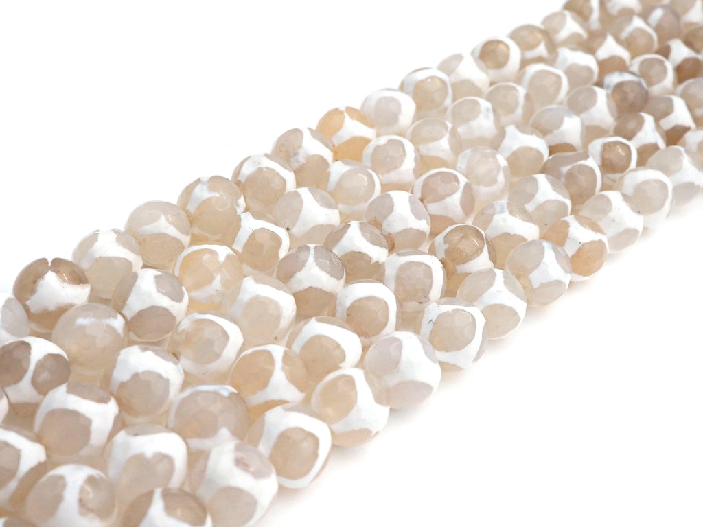 Natural Tibetan Football Line Agate, 6mm/8mm/10mm/12mm White Cream DZI Tibetan Agate, 15.5" Full Strand, sku#U934