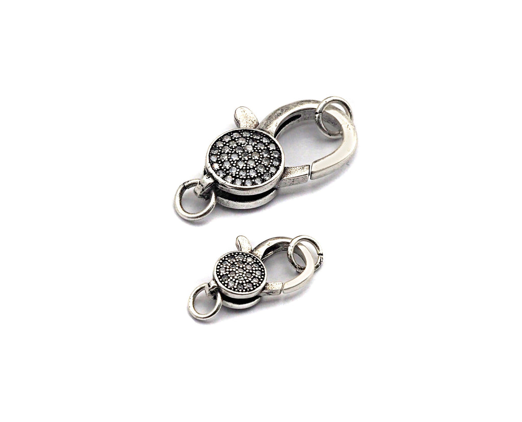 Antique Silver CZ Micro Pave Lobster Claw Clasp/Link Connector with Jump Ring,Pave Claw Clasp,11x16/13x20mm/16x24mm,sku#H170