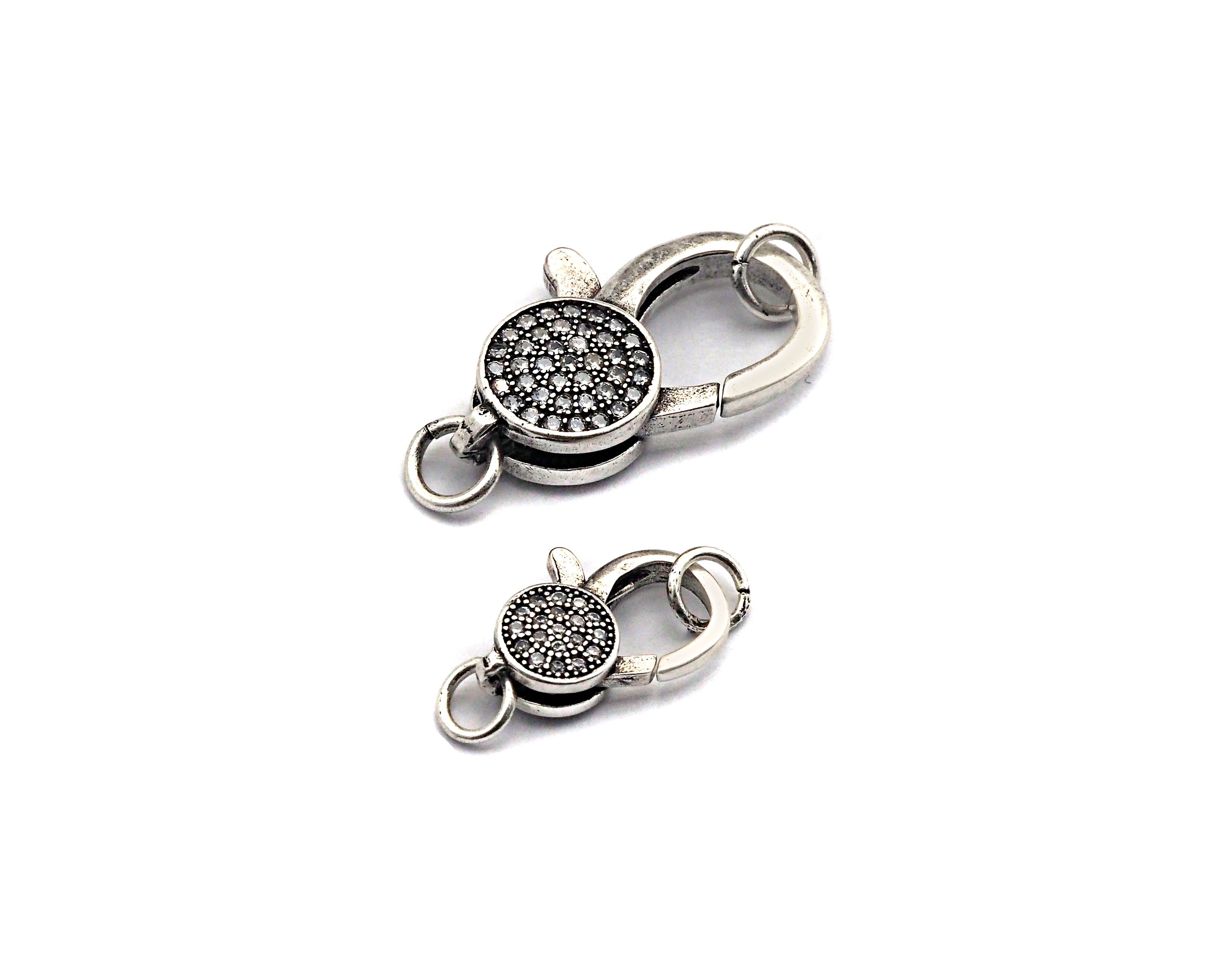 Antique Silver CZ Micro Pave Lobster Claw Clasp/Link Connector with Jump Ring,Pave Claw Clasp,11x16/13x20mm/16x24mm,sku#H170