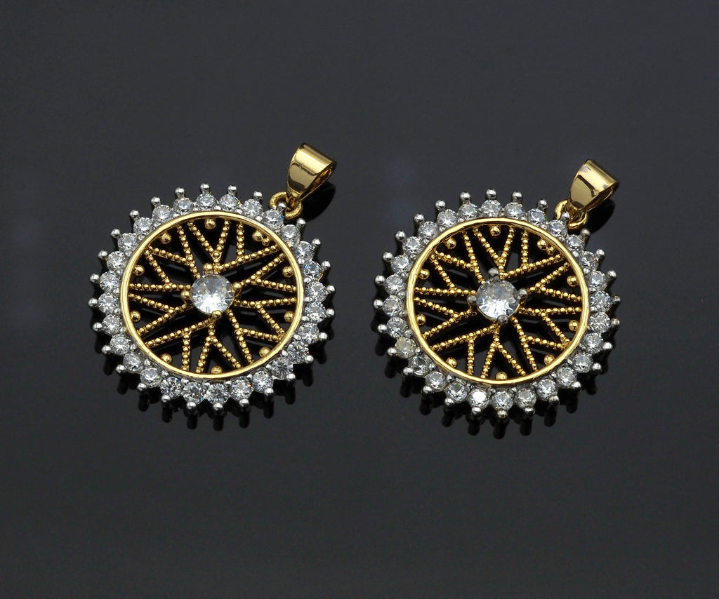Gold Filigree Flower On CZ Micro Pave Round Ring Charms, Gold Charms, CZ Pave Pendant,Necklace Charms, 24x26mm, Sku#F1280