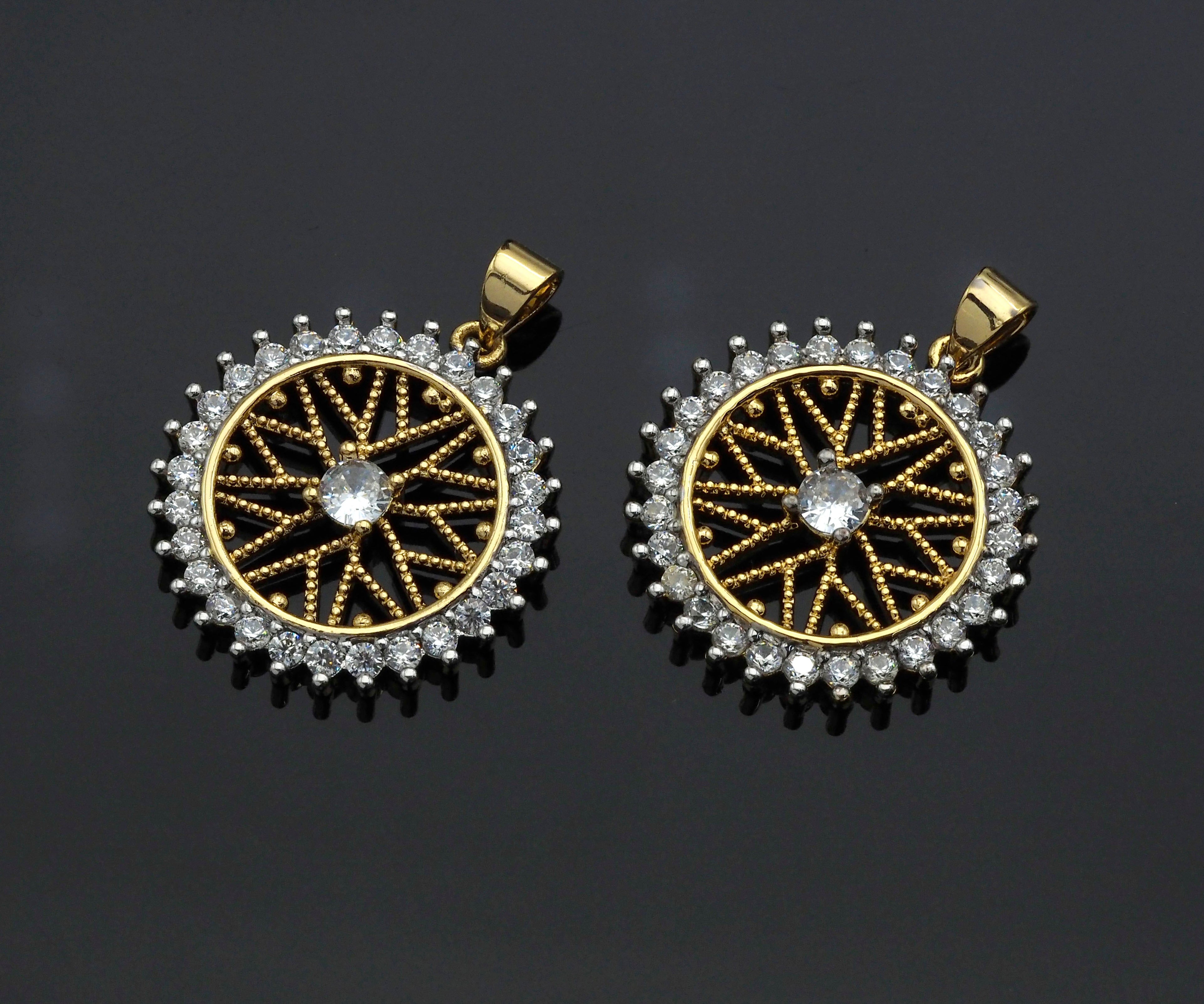Gold Filigree Flower On CZ Micro Pave Round Ring Charms, Gold Charms, CZ Pave Pendant,Necklace Charms, 24x26mm, Sku#F1280
