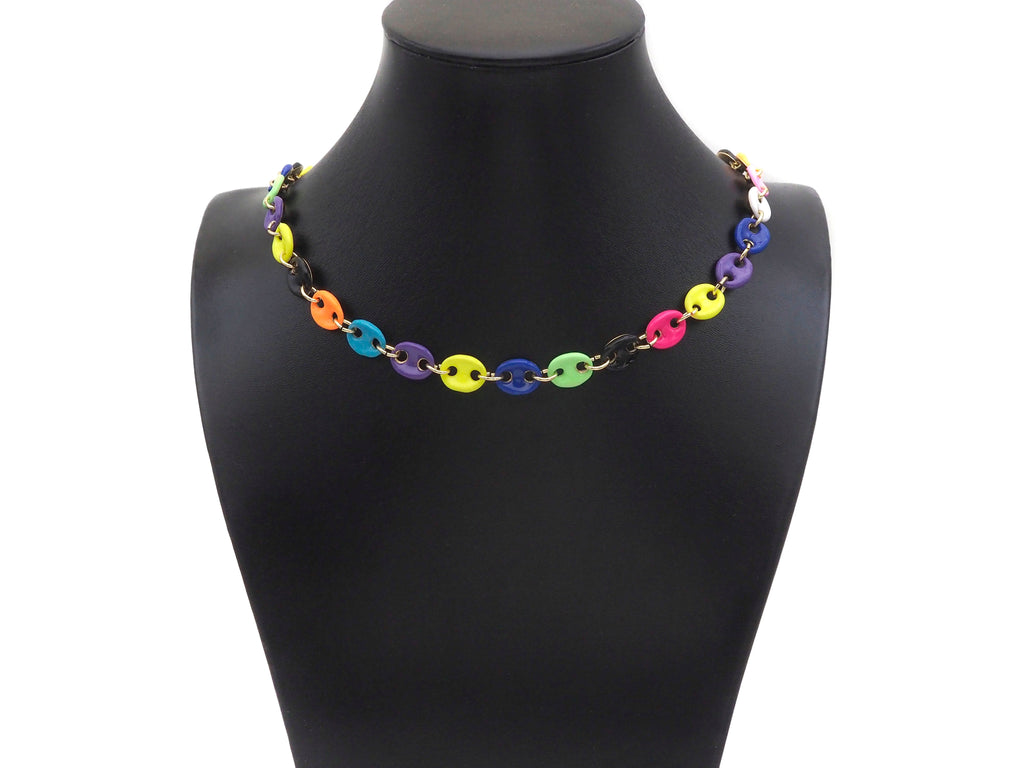 Rainbow Enamel GG Chain, 1980's Retro Style Chain, Chain By Yard, Rainbow Choker, Colored Metal Necklace, Retro Colorful Chain, SKU#M400