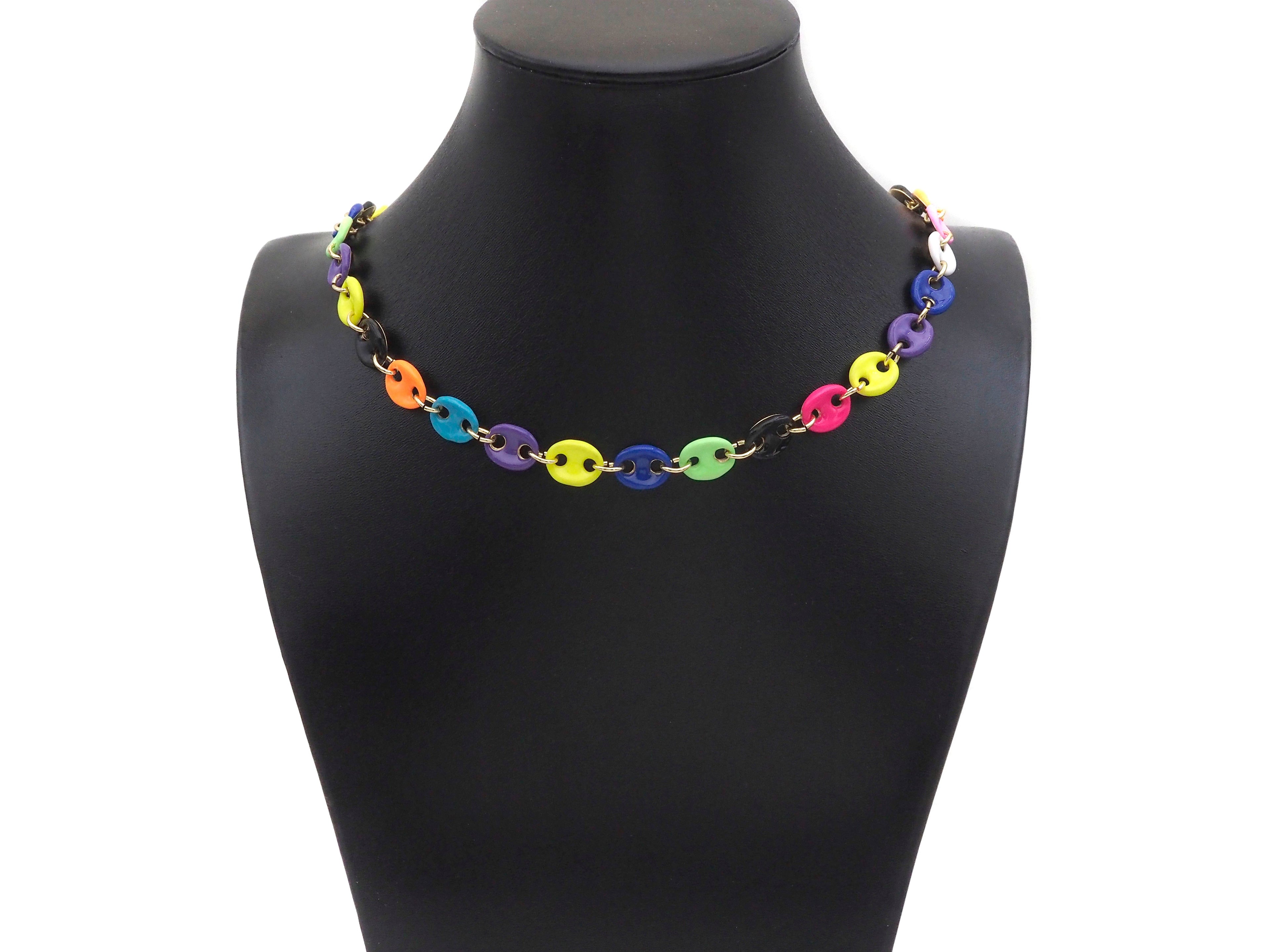 Rainbow Enamel GG Chain, 1980's Retro Style Chain, Chain By Yard, Rainbow Choker, Colored Metal Necklace, Retro Colorful Chain, SKU#M400