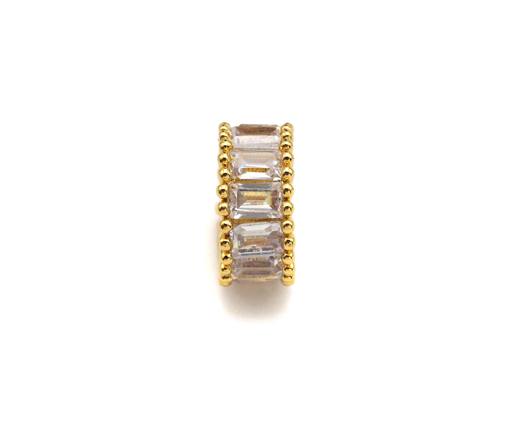 Baguette CZ Micro Pave Big Hole Beads, Clear Cubic Zirconia Spacer Beads, European Large Hole Beads,3x7mm,sku#Y339