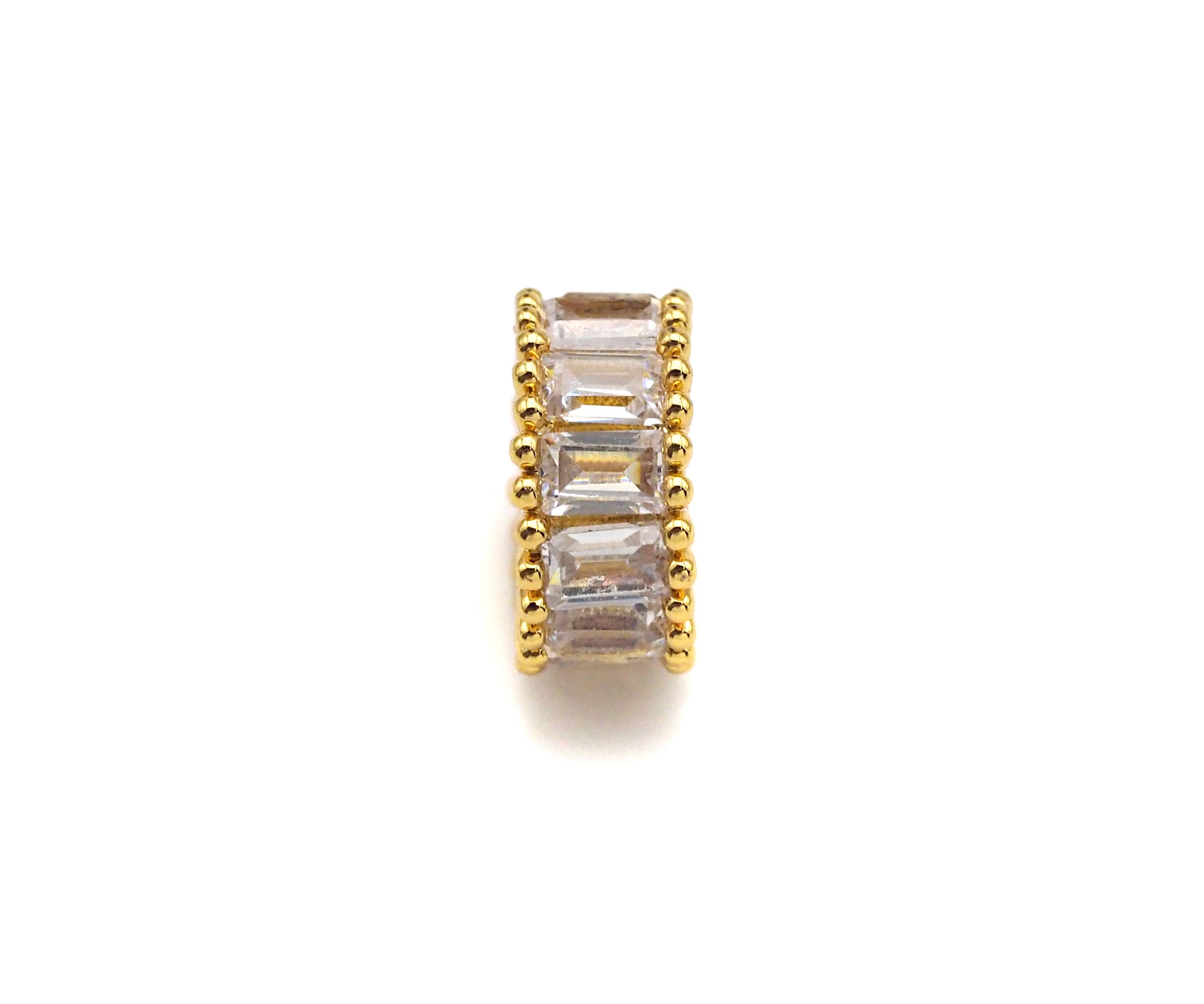 Baguette CZ Micro Pave Big Hole Beads, Clear Cubic Zirconia Spacer Beads, European Large Hole Beads,3x7mm,sku#Y339