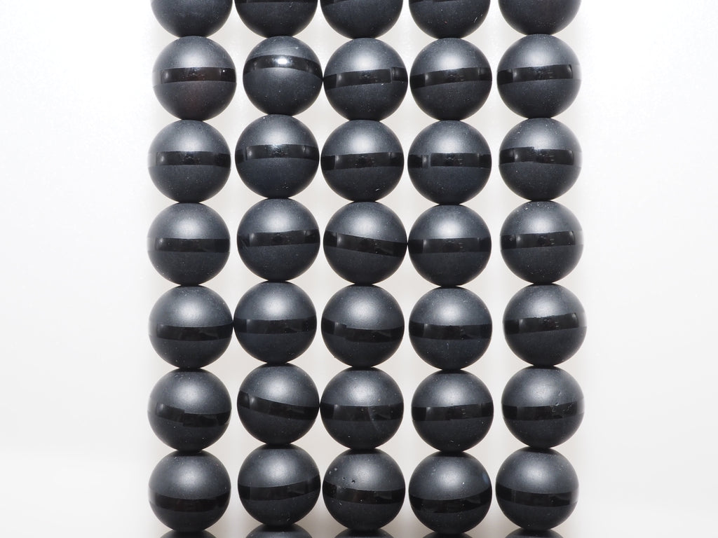 Natural Black Onyx Matte Round with one line Beads, 6mm/8mm/10mm/12mm/14mm  Round beads, Matte Round Black Onyx, 15.5inch strand, SKU#V15