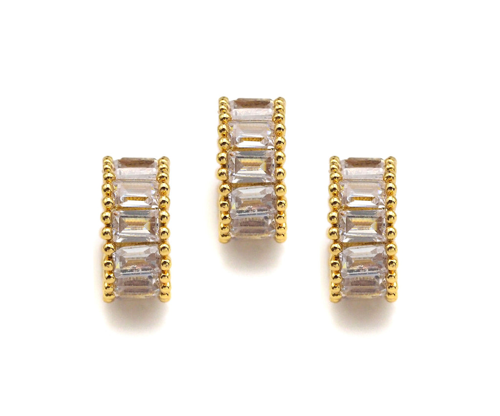 Baguette CZ Micro Pave Big Hole Beads, Clear Cubic Zirconia Spacer Beads, European Large Hole Beads,3x7mm,sku#Y339