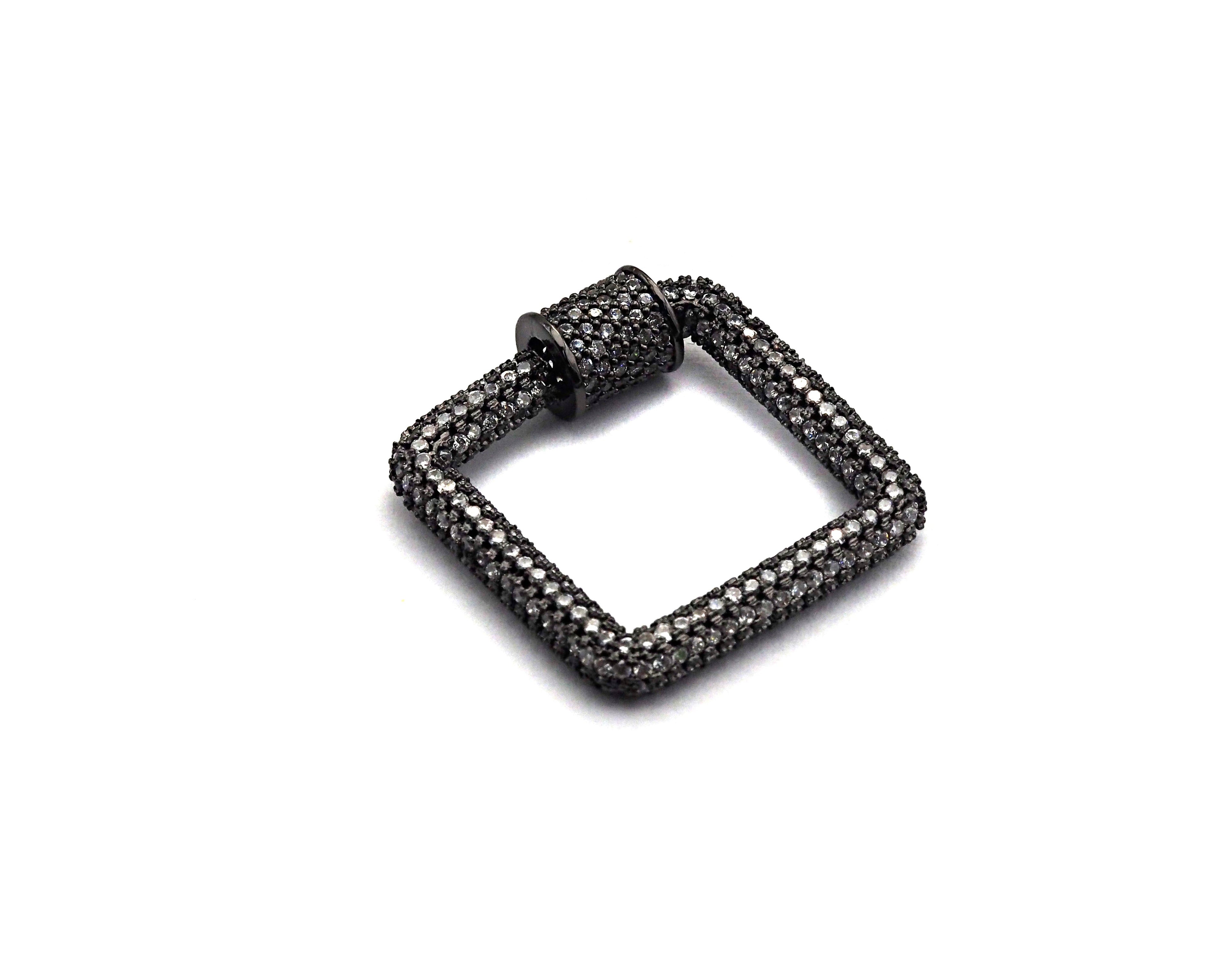 CZ Micro Pave Square Shape Clasp, Gold/Rose gold/Gunmetal/Silver Plated Carabiner Clasp, 23x23mm, sku#H158
