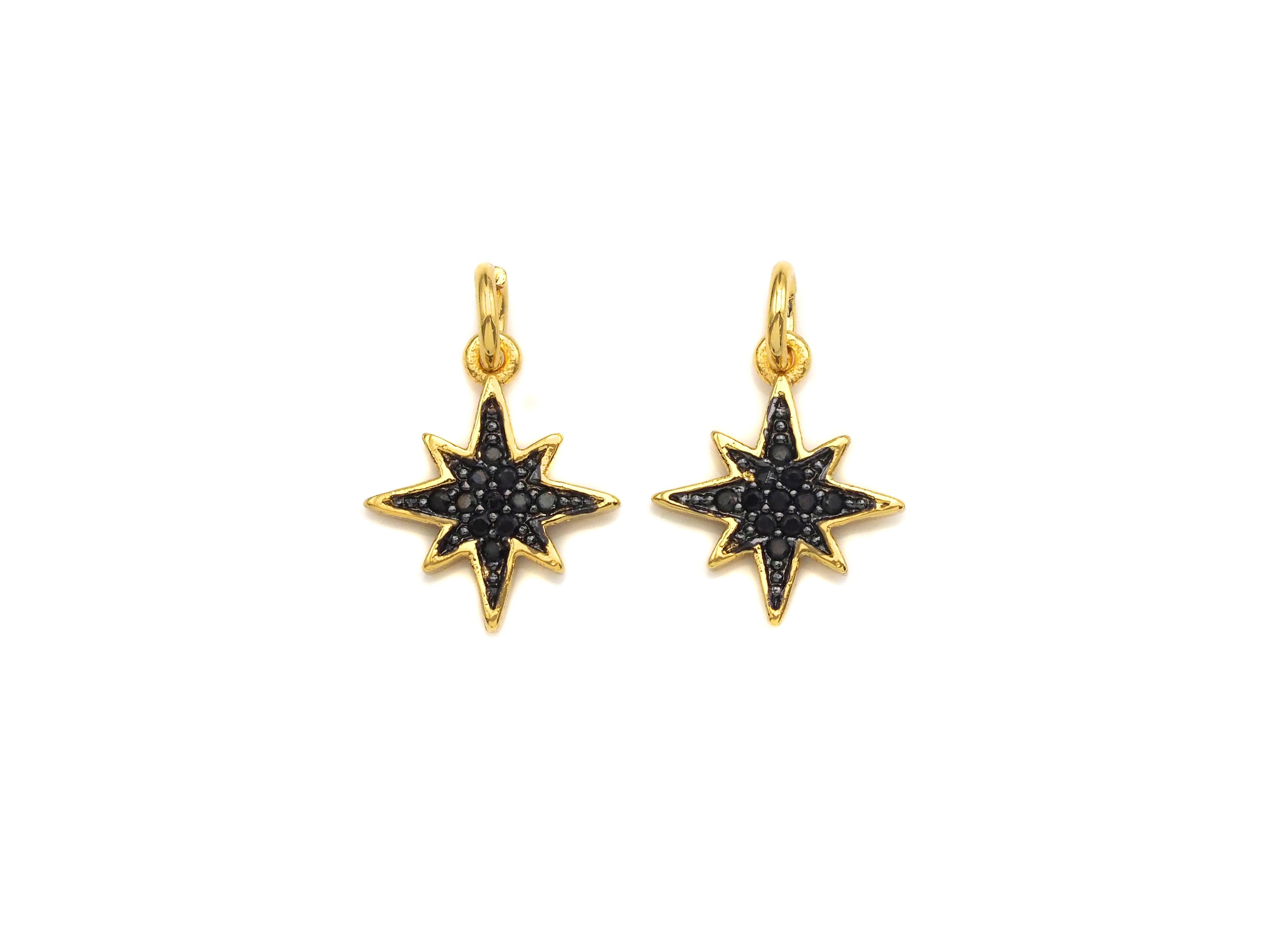Black CZ Micro Pave North Star Shaped Pendant, Cubic Zirconi