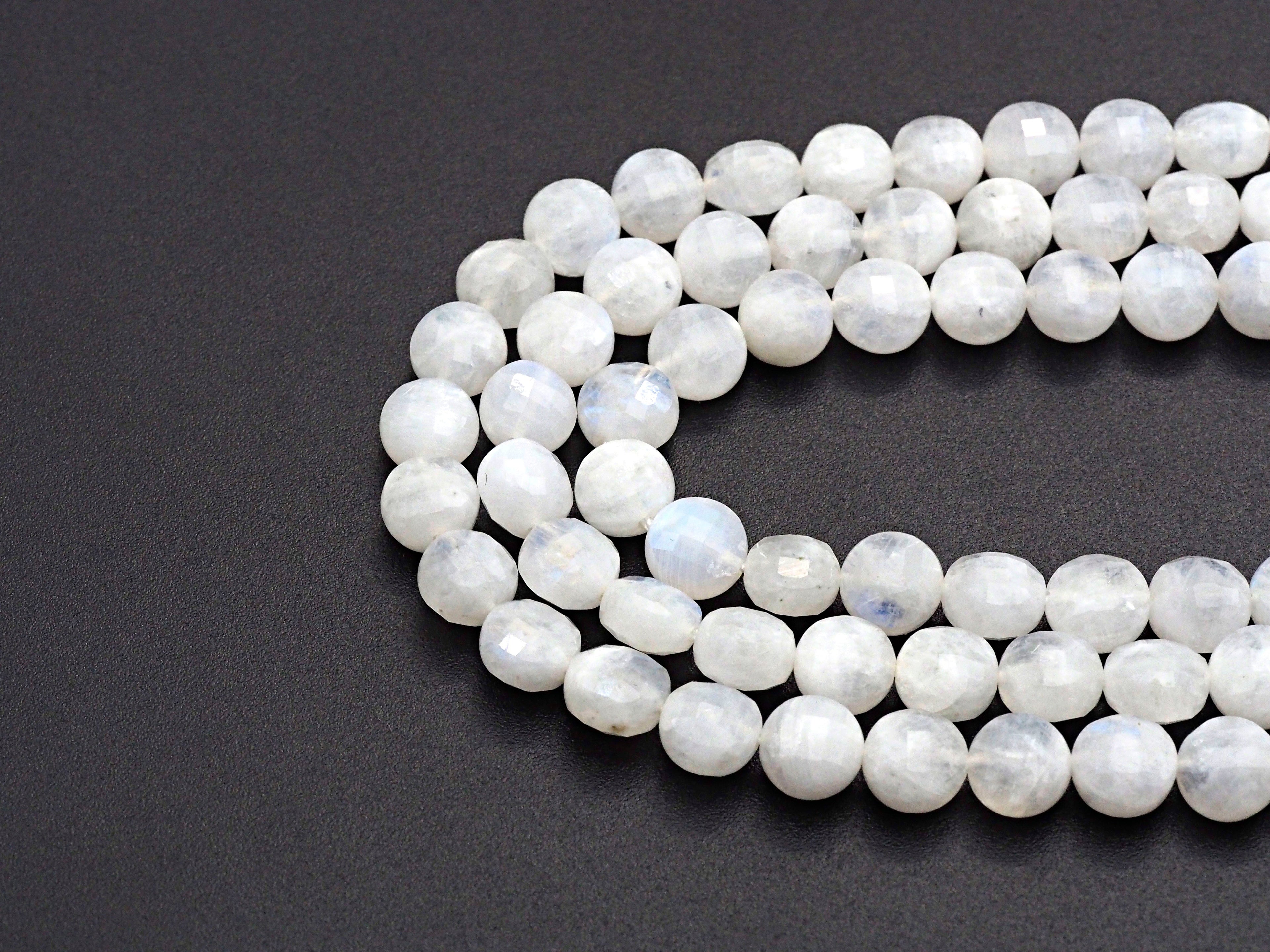 High Quality Natural Moonstone Checkerboard Cut Coin Shape beads, 6mm/8mm/10mm Turtle Shell Cut Moonstone Beads, 16" Full strand, Sku#U759