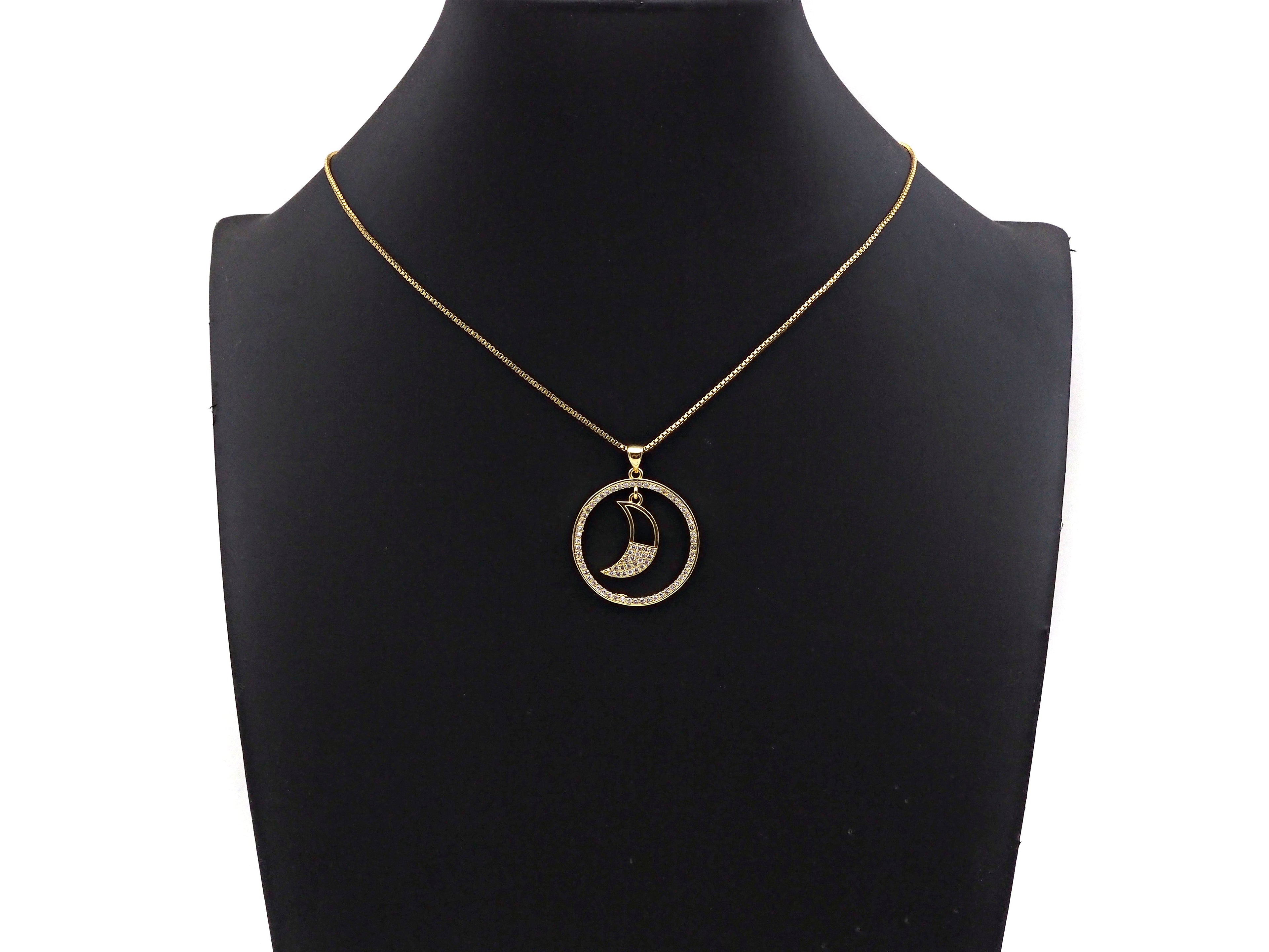 Clear CZ Micro Pave Cresent Moon Hanging in Round Ring Shape Pendant Charm, Cubic Zirconia Round Ring Moon Charm,27x30mm,Sku#LK154