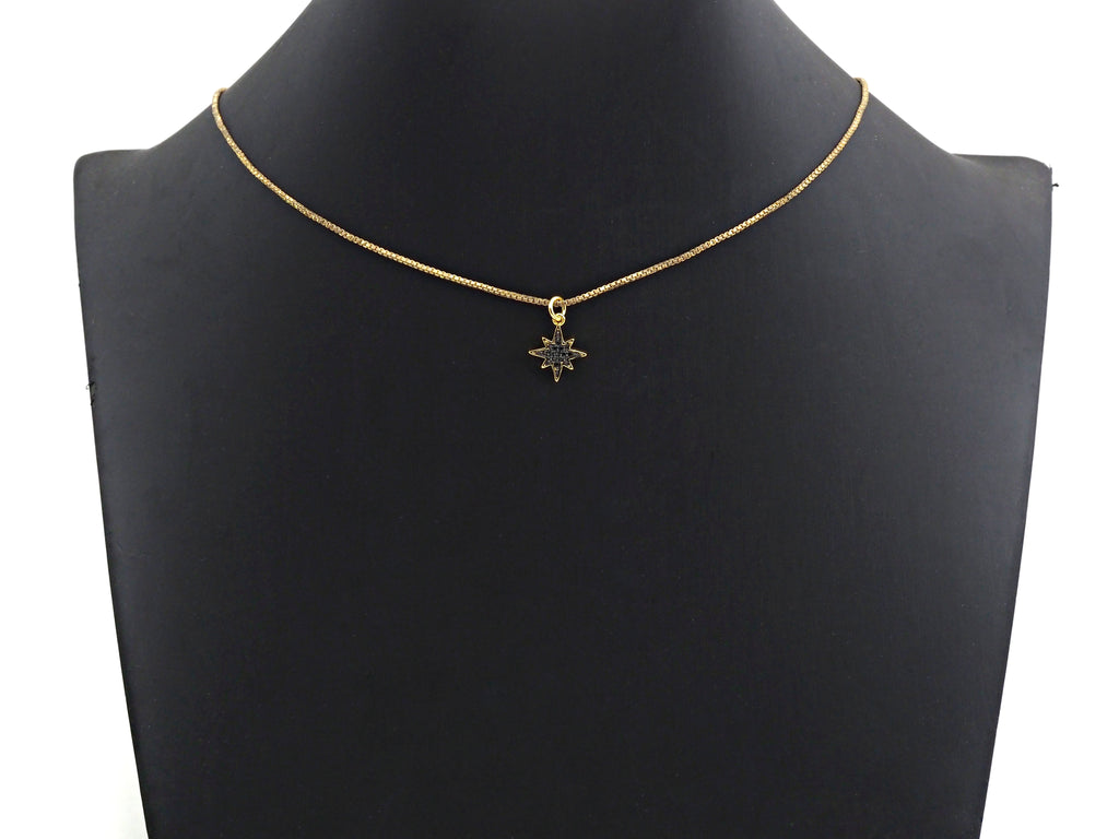 Black CZ Micro Pave North Star Shaped Pendant, Cubic Zirconi
