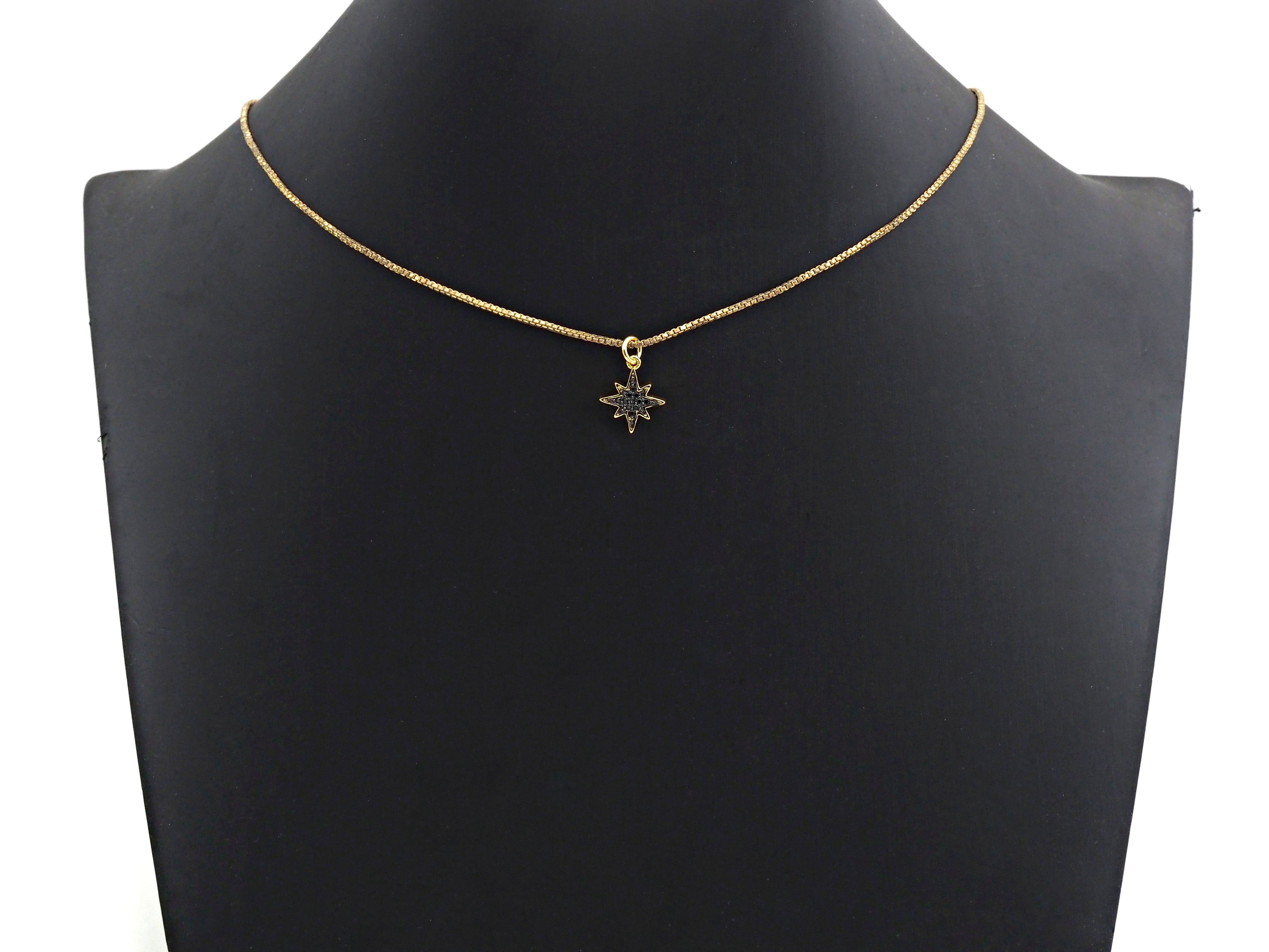 Black CZ Micro Pave North Star Shaped Pendant, Cubic Zirconi
