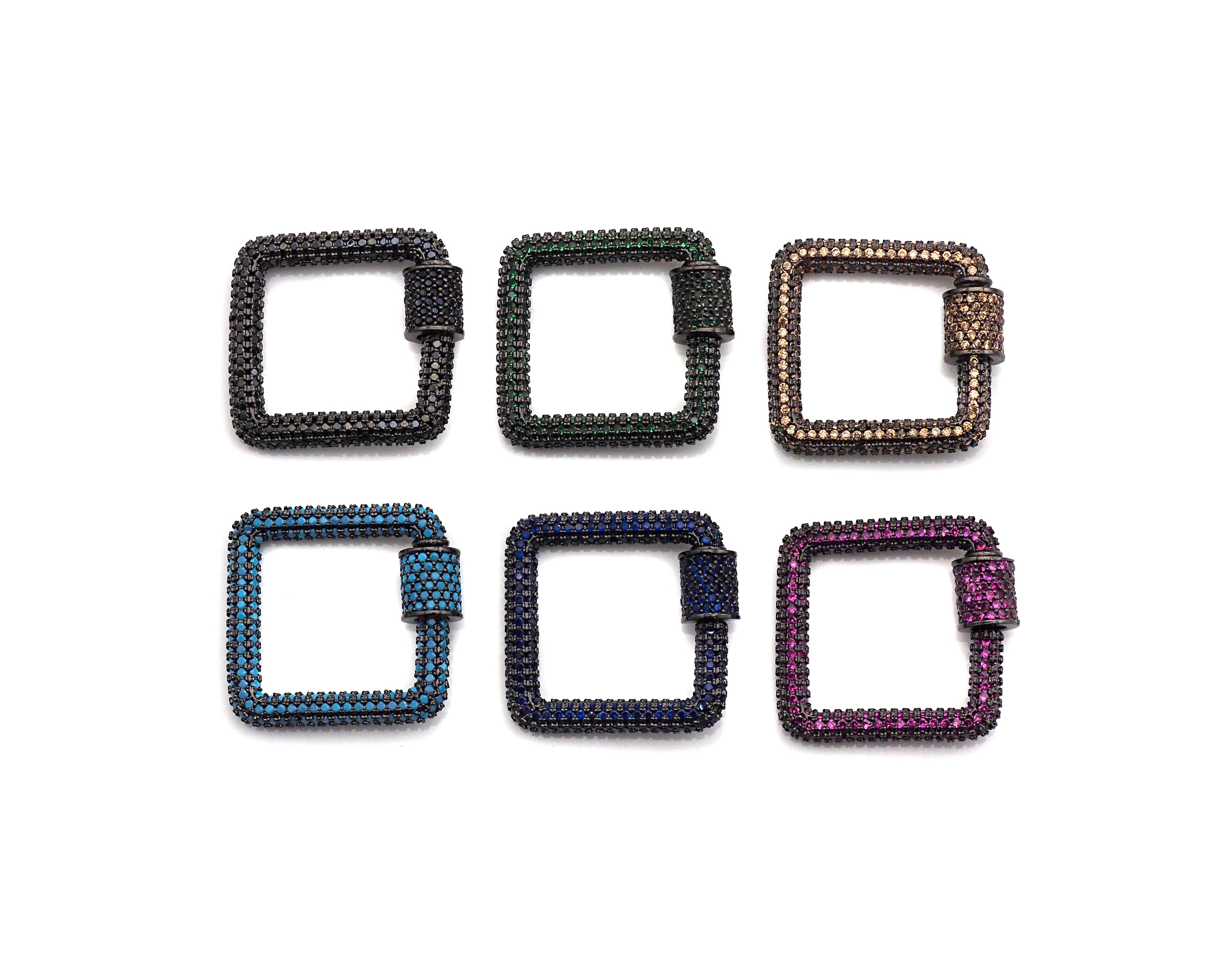 Fully Colorful Cz Micro pave Square Shape Clasp, CZ Pave Black/Blue/Pink/Gold Carabiner Clasp, 23mm, sku#H183