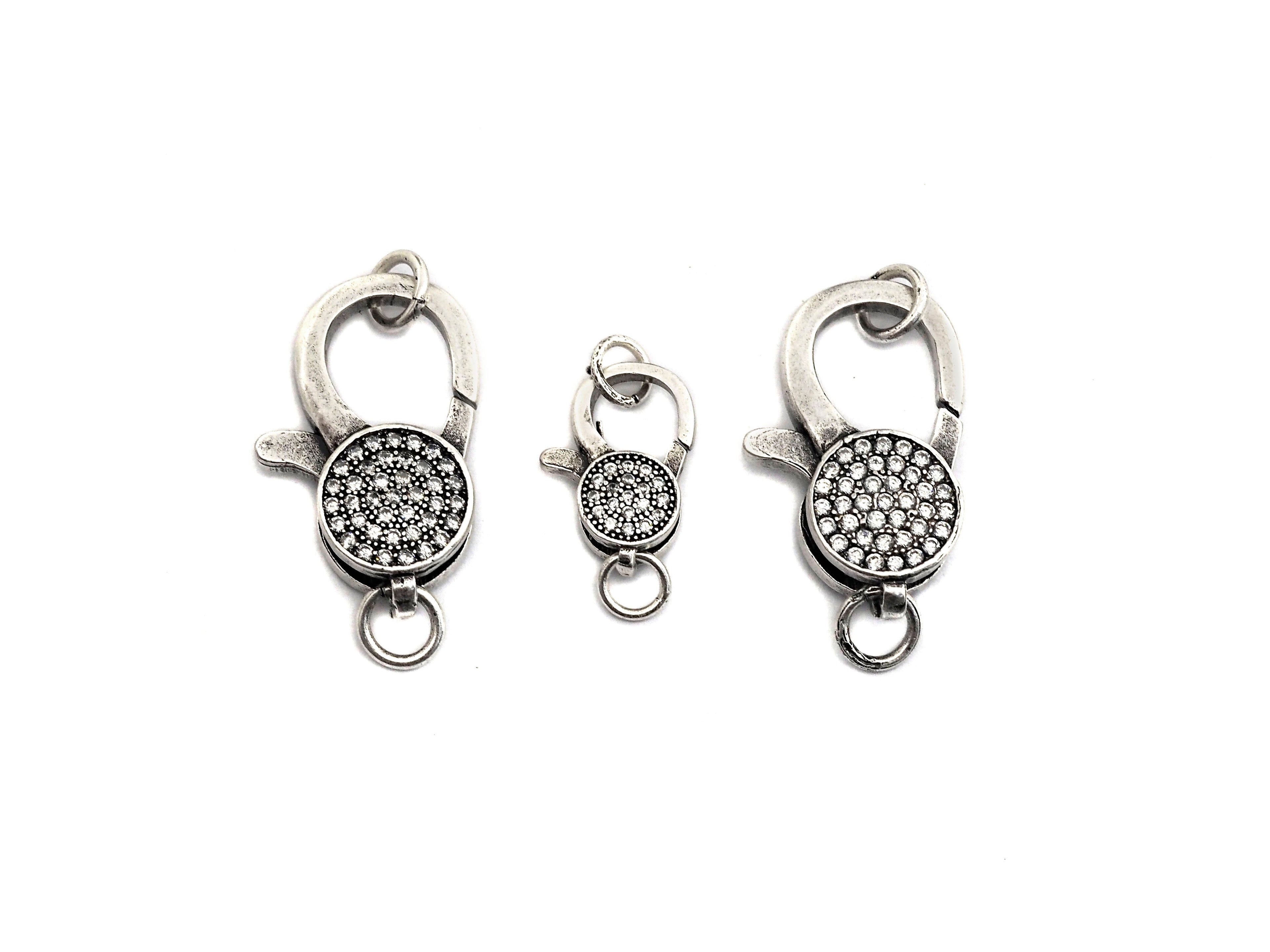 Antique Silver CZ Micro Pave Lobster Claw Clasp/Link Connector with Jump Ring,Pave Claw Clasp,11x16/13x20mm/16x24mm,sku#H170