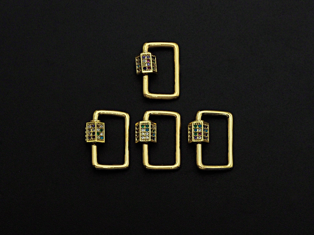 Colorful CZ Micro pave Rectangle Shape Clasp, CZ Pave Clasp, 24K Gold Carabiner Clasp, 15x20mm, sku#H192
