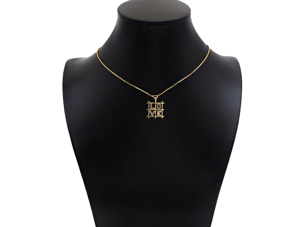 Colorful CZ Micro Pave Love Word On Pane Shape Pendant,18K Dainty Gold Charm, Necklace Bracelet Charm Pendant,17x20mm, Sku#LD36