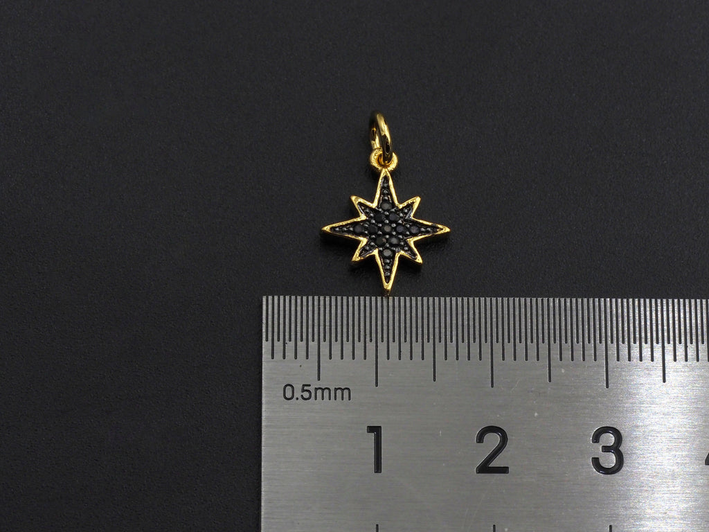 Black CZ Micro Pave North Star Shaped Pendant, Cubic Zirconi