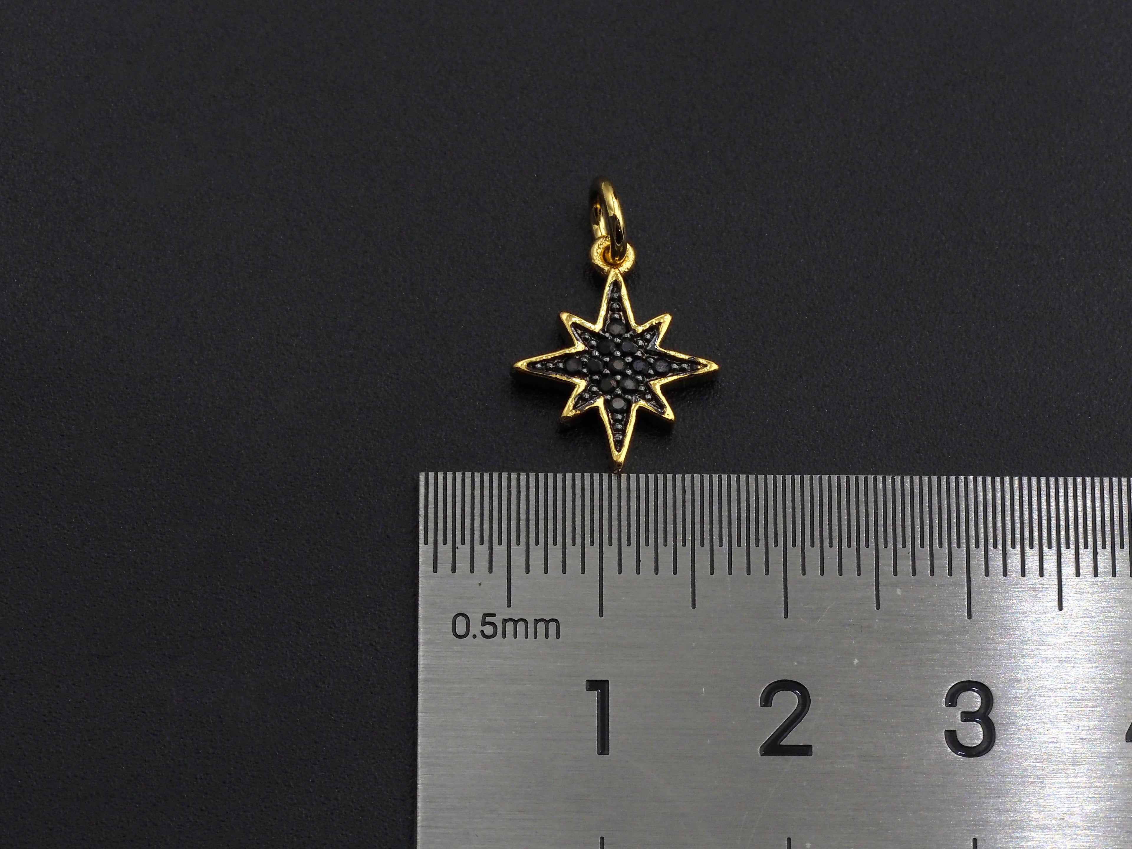 Black CZ Micro Pave North Star Shaped Pendant, Cubic Zirconi