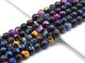 Fire Agate Beads, Orange Pink Blue Black, 6mm/8mm/10mm/12mm/14mm Faceted Round Natural Gemstone Loose Beads, 15.5" Full Strand, sku#UA57