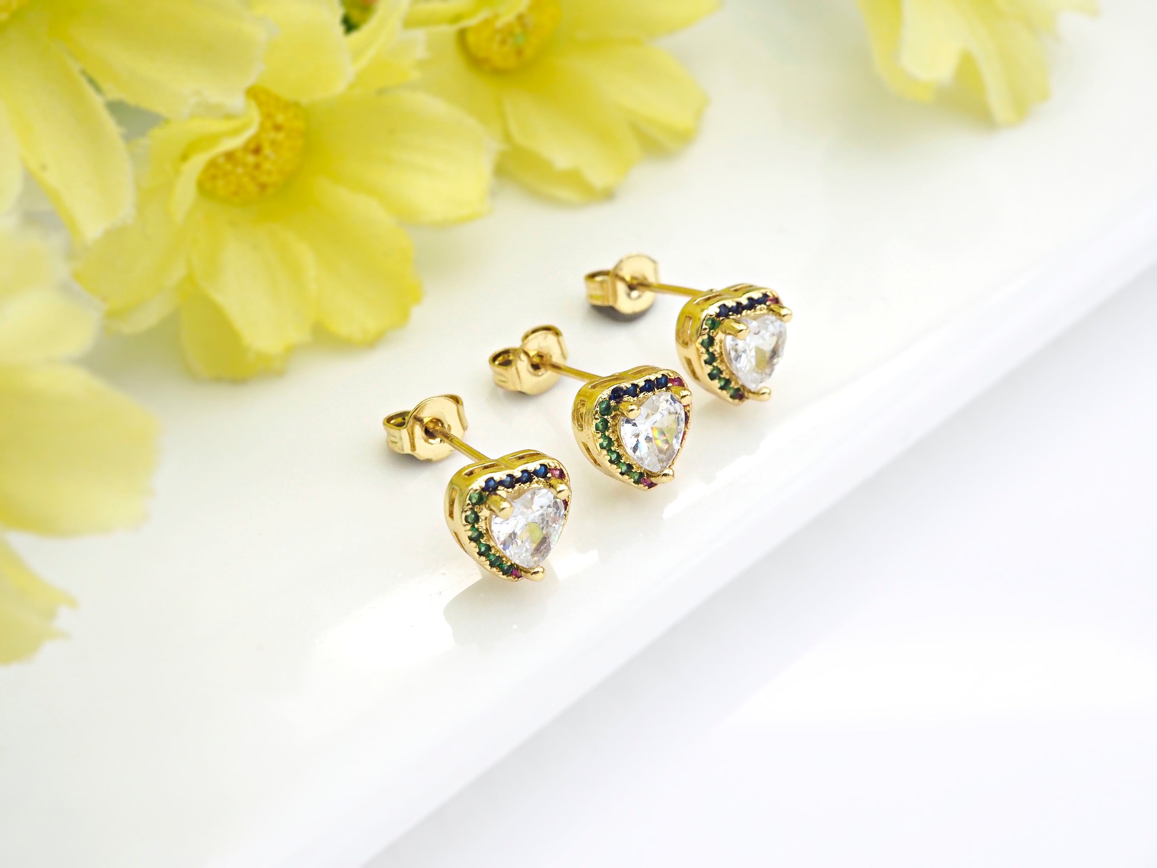 CZ Heart Stud Earrings, Sku#J218