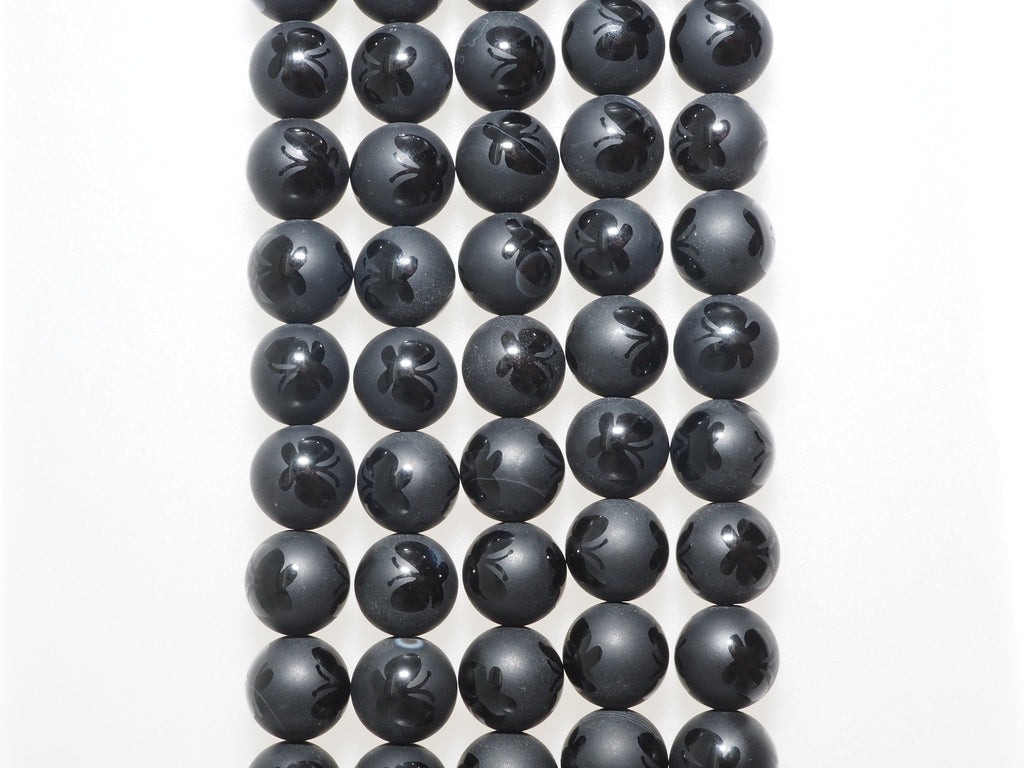 Natural Black Onyx Matte Round with one line Beads, 6mm/8mm/10mm/12mm/14mm  Round beads, Matte Round Black Onyx, 15.5inch strand, SKU#V15