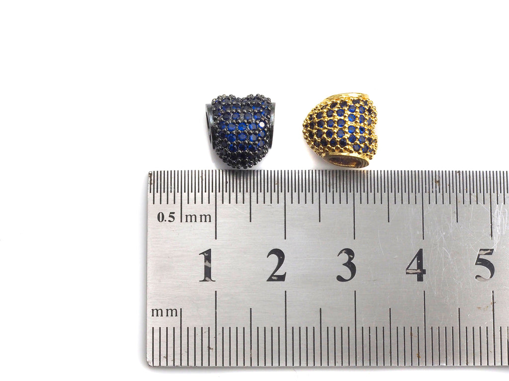 Colorful CZ Pave Heart Big Hole bads, Cobalt/Fuchsia Pave Heart Beads, European Large Hole Beads, 9x10x11mm, sku#Z868