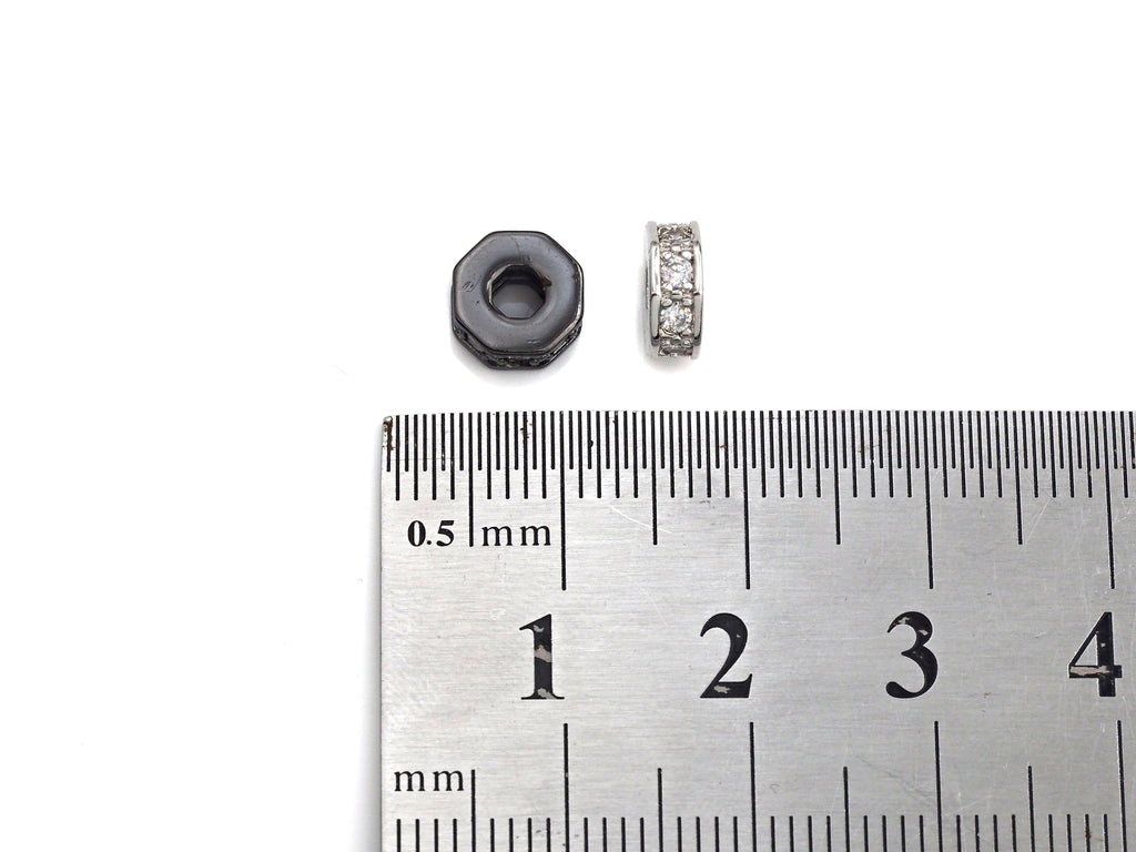 Big Hole CZ Pave Donut beads, Cubic Zirconia Spacer Beads, European Large hole Bead, 3x7mm, sku#Z882