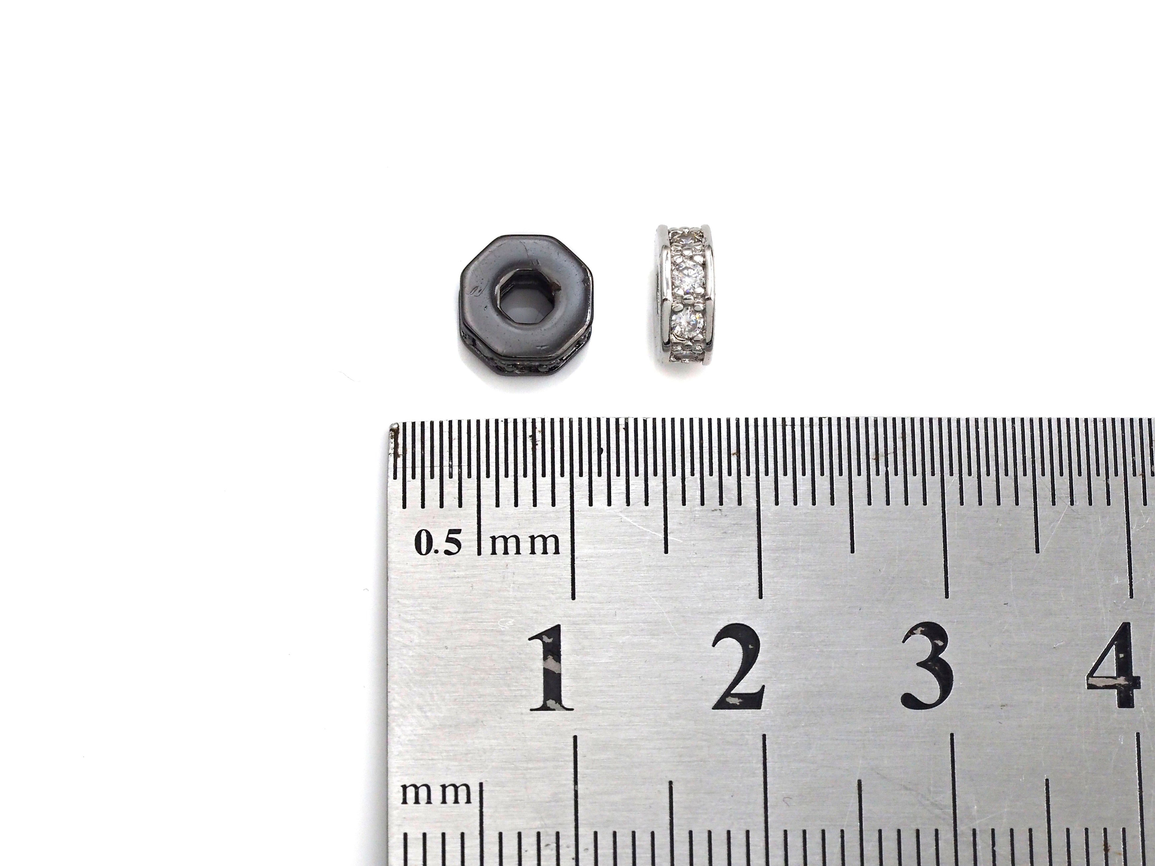 Big Hole CZ Pave Donut beads, Cubic Zirconia Spacer Beads, European Large hole Bead, 3x7mm, sku#Z882