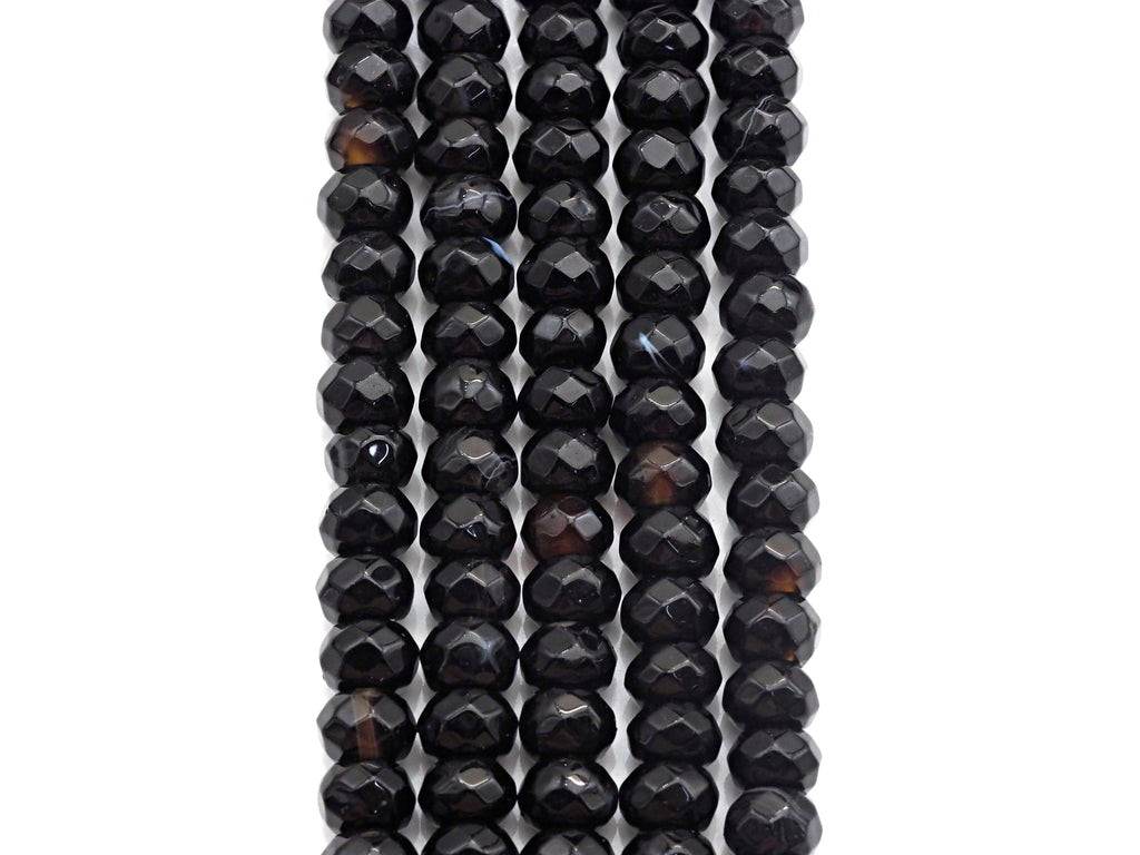 2mm Large Hole Natural Black Onyx Beads, Rondelle Faceted 5x8mm, 8" Long Strands, sku#U730