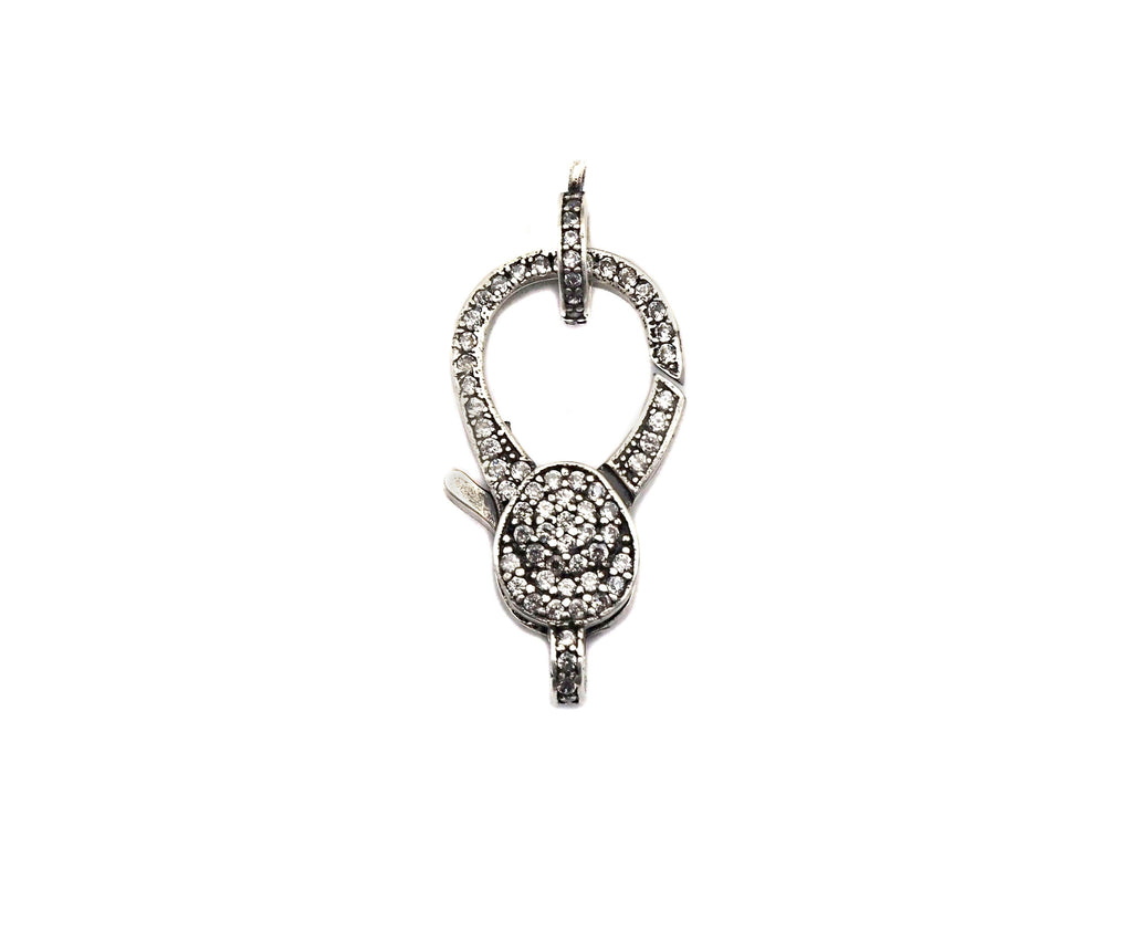Antique Silver Finish CZ Clear Micro Pave Lobster Clasp with Jumping Ring Clasp, Fine Jewelry Clasp, Designer Clasp,  16x26mm,sku#H171