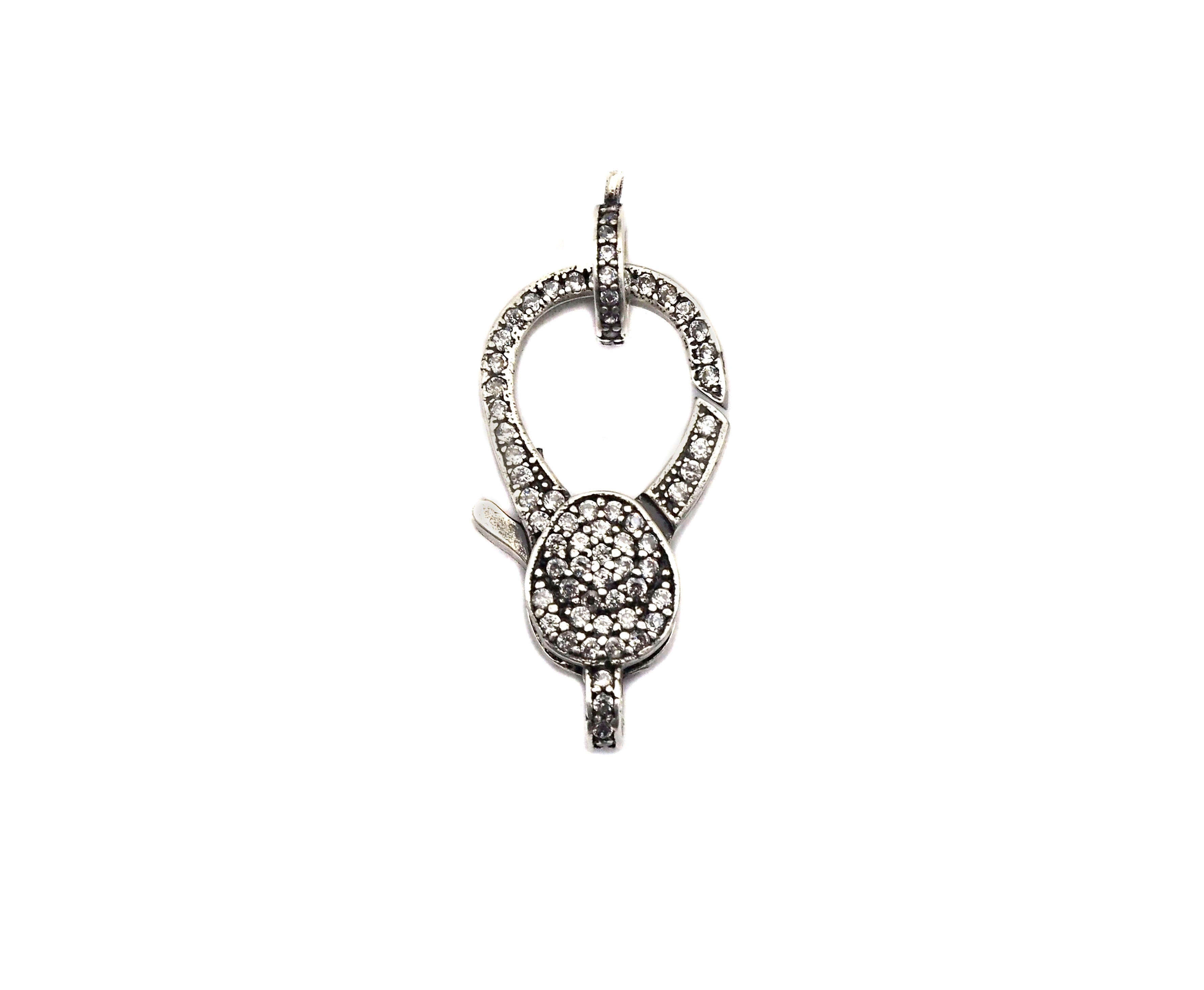 Antique Silver Finish CZ Clear Micro Pave Lobster Clasp with Jumping Ring Clasp, Fine Jewelry Clasp, Designer Clasp,  16x26mm,sku#H171