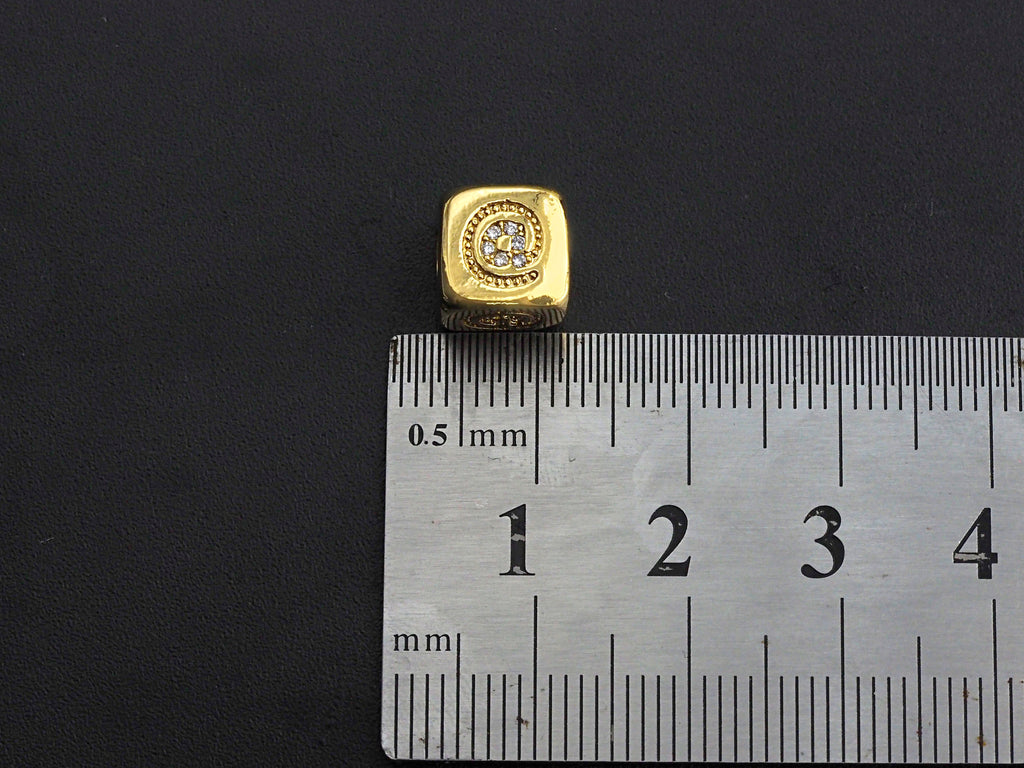 CZ Micro Pave @ Symbol Shape Dice Spacer Beads, Cubic Zirconia Cube Spacer Beads, 24k Gold Tone,8.5mm, sku#Z717