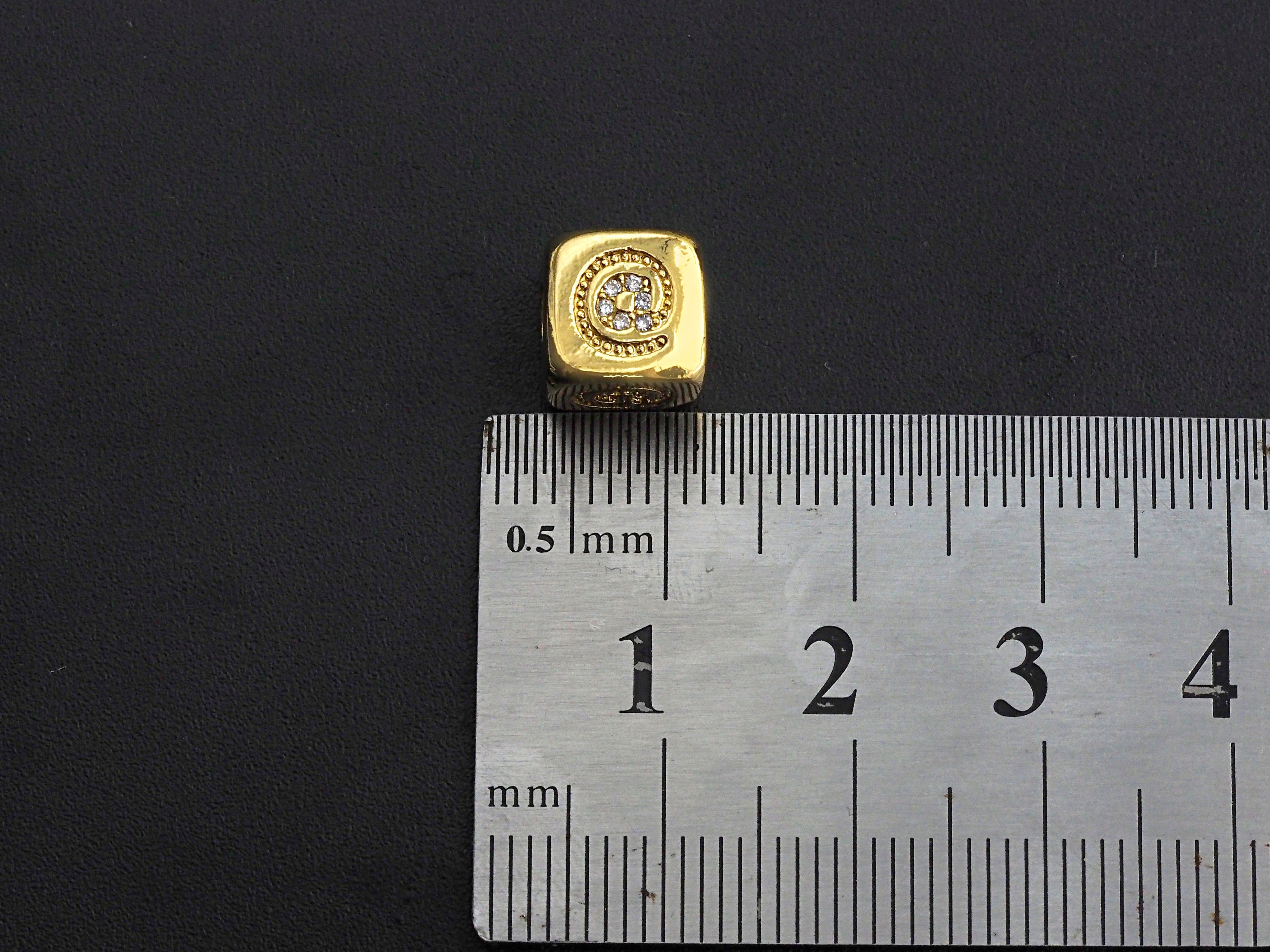 CZ Micro Pave @ Symbol Shape Dice Spacer Beads, Cubic Zirconia Cube Spacer Beads, 24k Gold Tone,8.5mm, sku#Z717