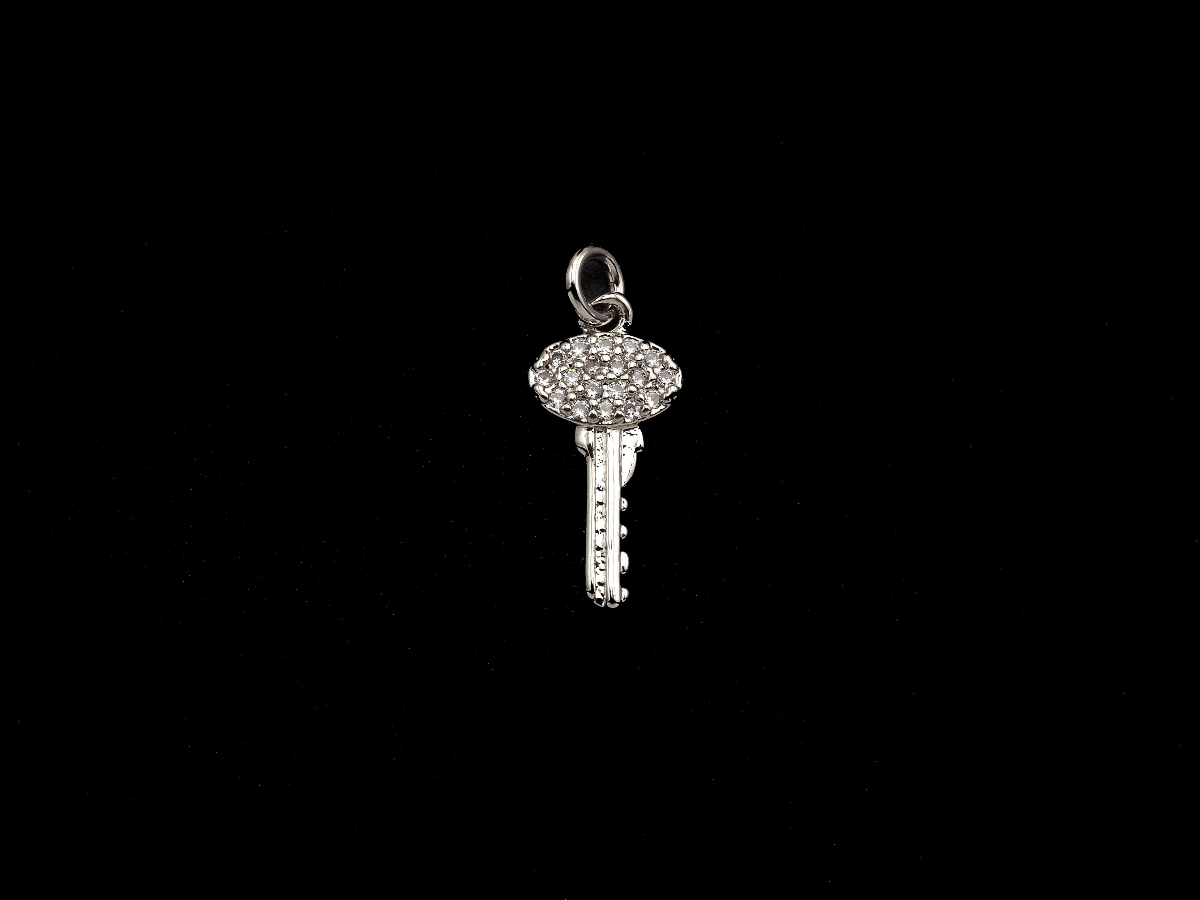 CZ Micro Pave Key Shaped Pendant/Charm, Small Key Charm, Cubic Zirconia Pave Charm, 8x16mm, sku#F1139C