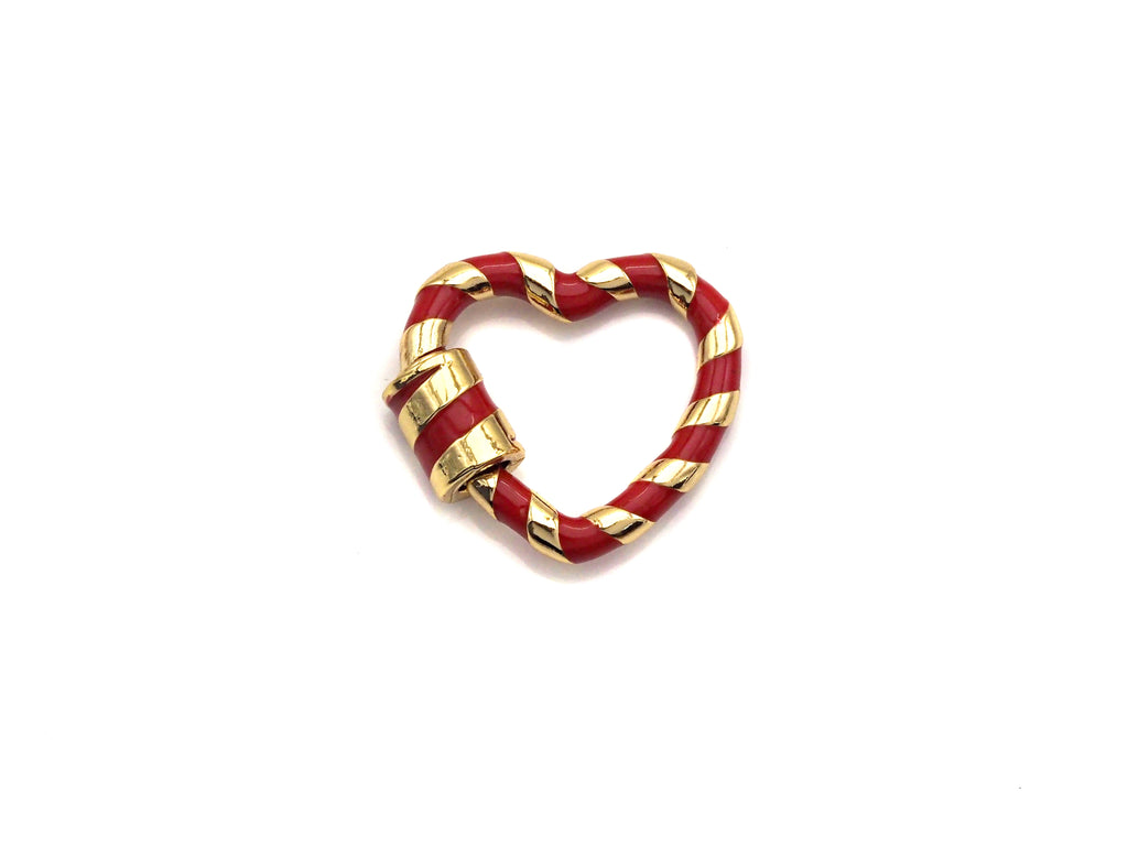 Colorful Enamel Pave Heart Shape Clasp, Gold Plated Screw Clasp, Carabiner Clasp, 21x22.6mm, sku#K77