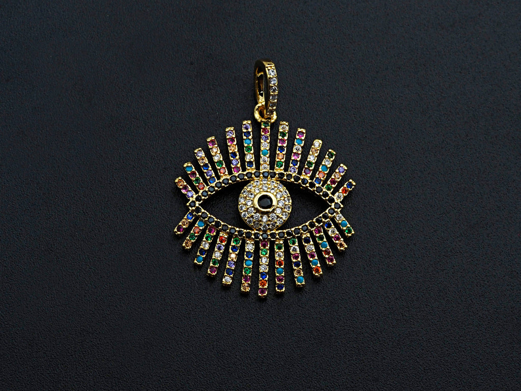 Colorful cz Pave Evil Eye Pendant,CZ Micro Pave eye pendant, Pave Jewelry, 27x30mm, sku#F1062