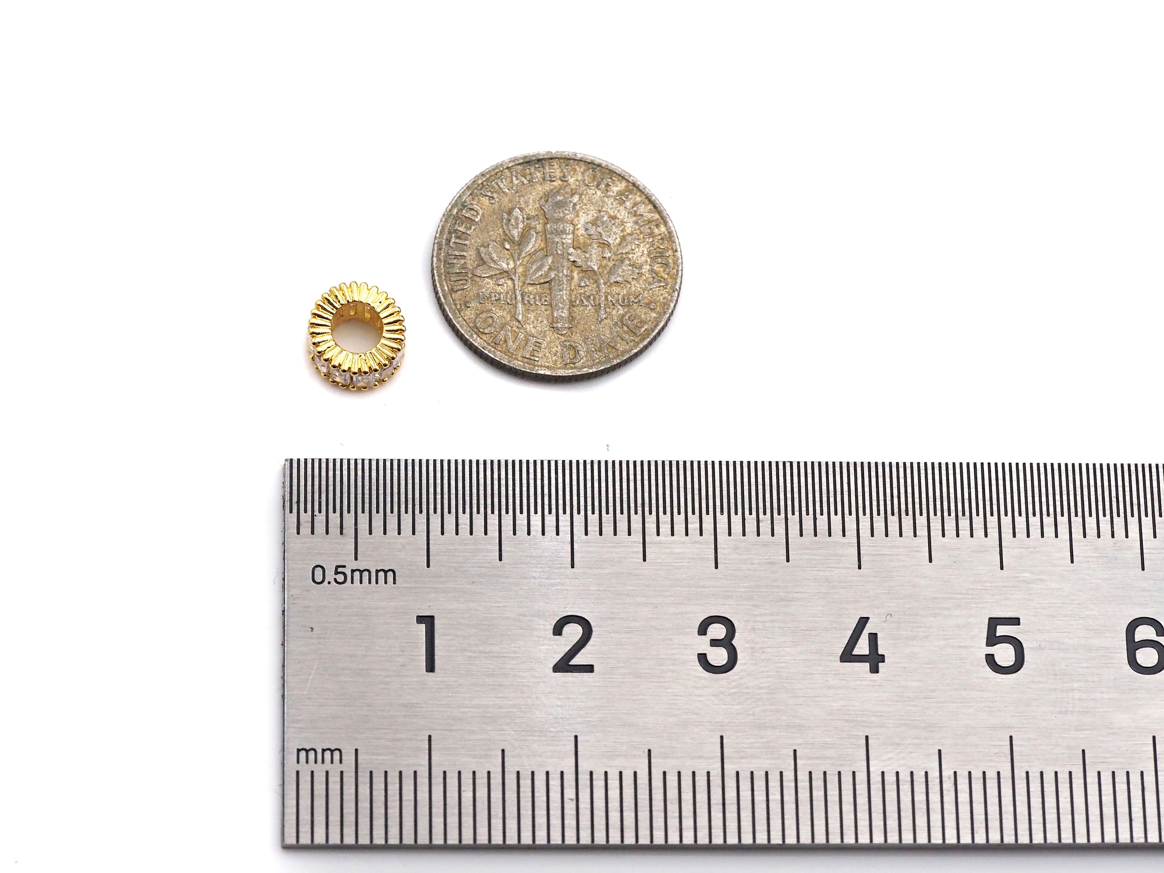 Baguette CZ Micro Pave Big Hole Beads, Clear Cubic Zirconia Spacer Beads, European Large Hole Beads,3x7mm,sku#Y339