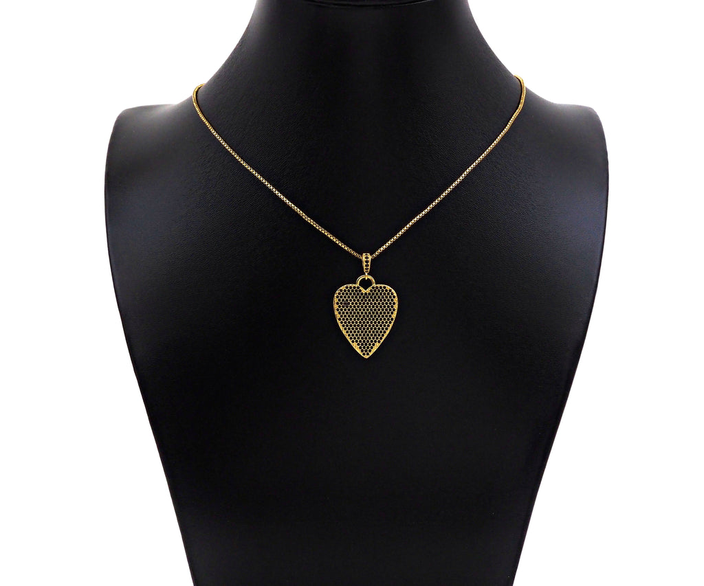CZ Micro Pave Black Heart Charms, Dainty Gold CZ Heart Pendant, Heart Necklace Charms, 22x28mm, Sku#Z1247