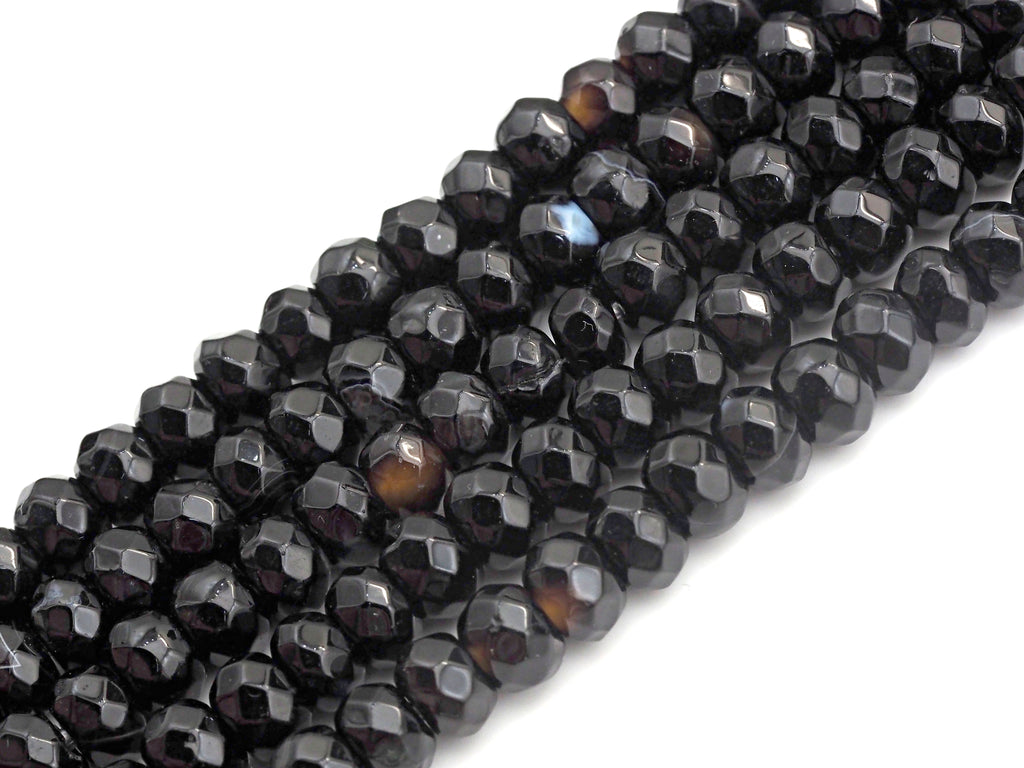 2mm Large Hole Natural Black Onyx Beads, Rondelle Faceted 5x8mm, 8" Long Strands, sku#U730