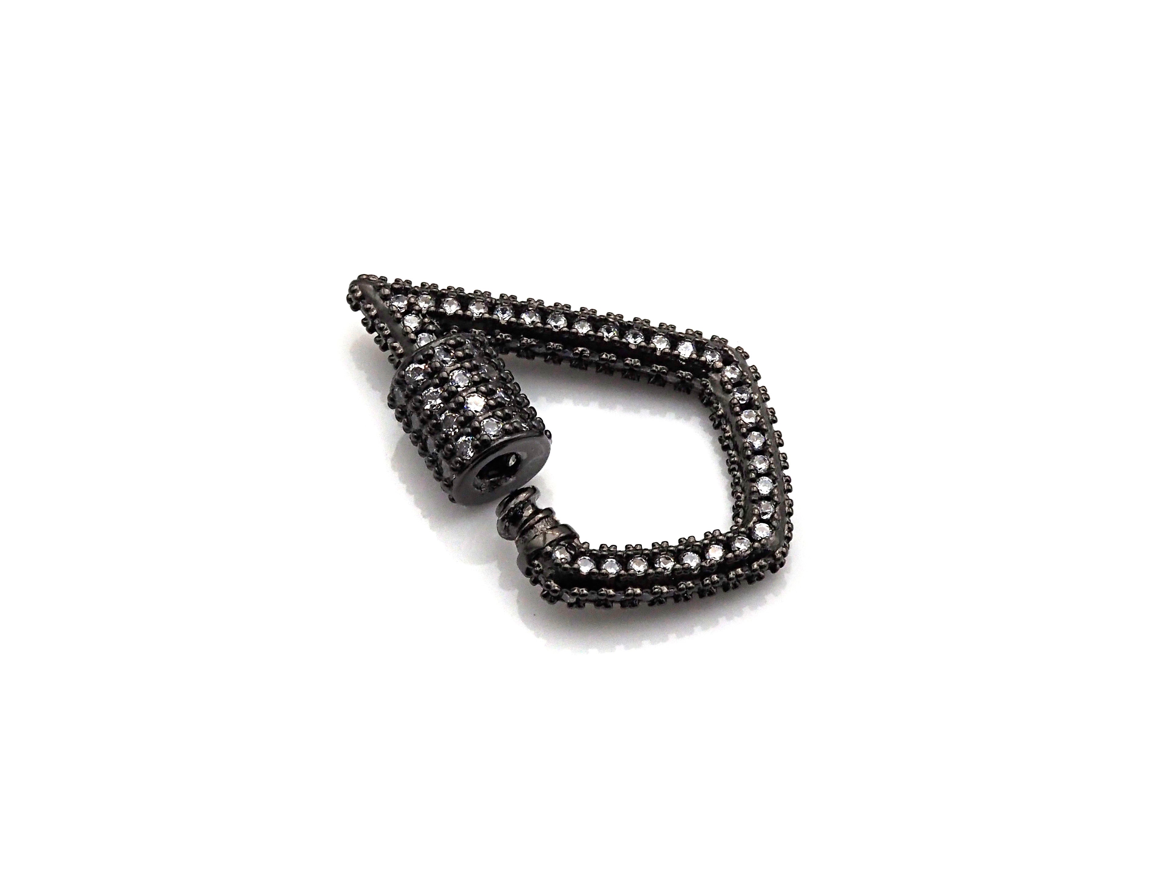CZ Micro pave Tear Drop Shape Clasp, CZ Pave Clasp, Gold/Silver/Rose Gold/Gunmetal Carabiner Clasp, 17x25mm, sku#H184