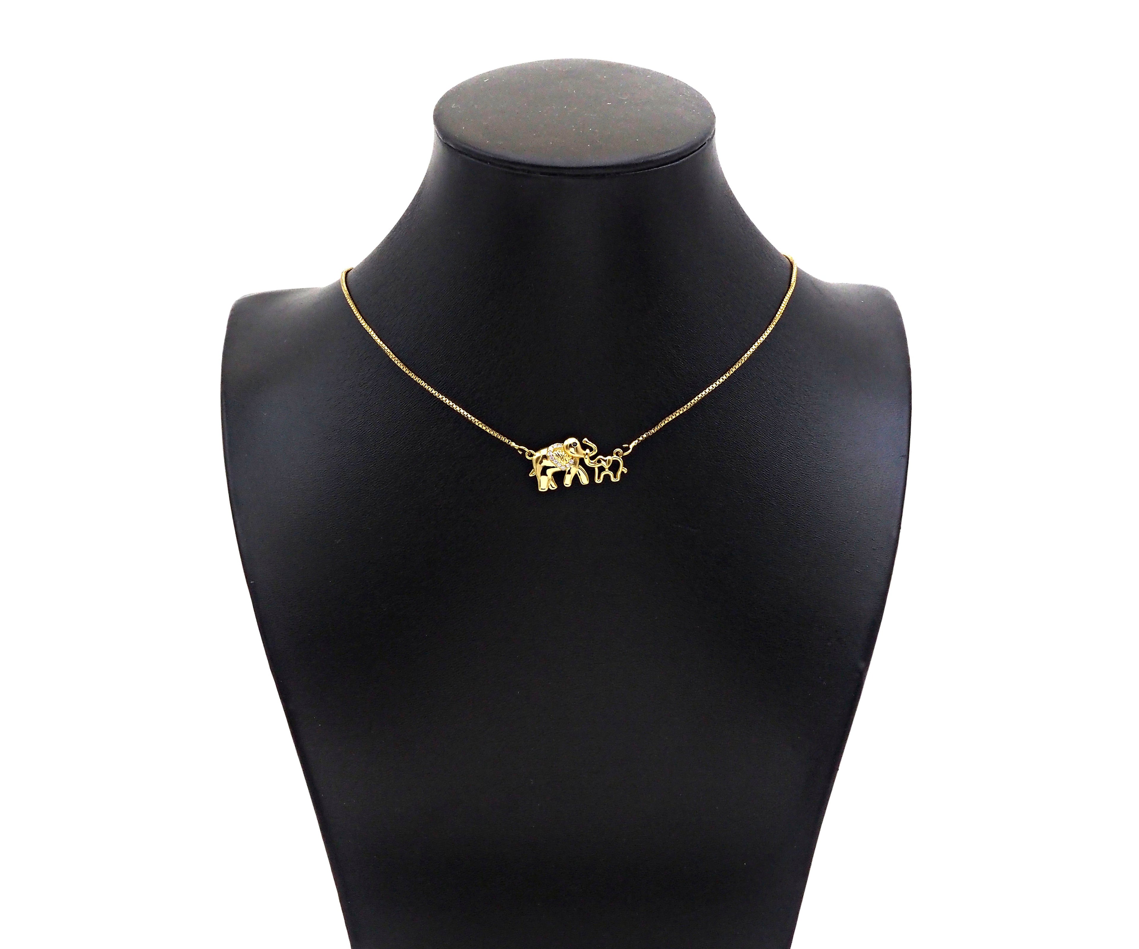 Gold Filled CZ Micro Pave Elephant Mom and Baby Shape Pendant,18K Gold Filled Elephant Charm, Necklace Bracelet Pendant, 26x13mm,Sku#Y473