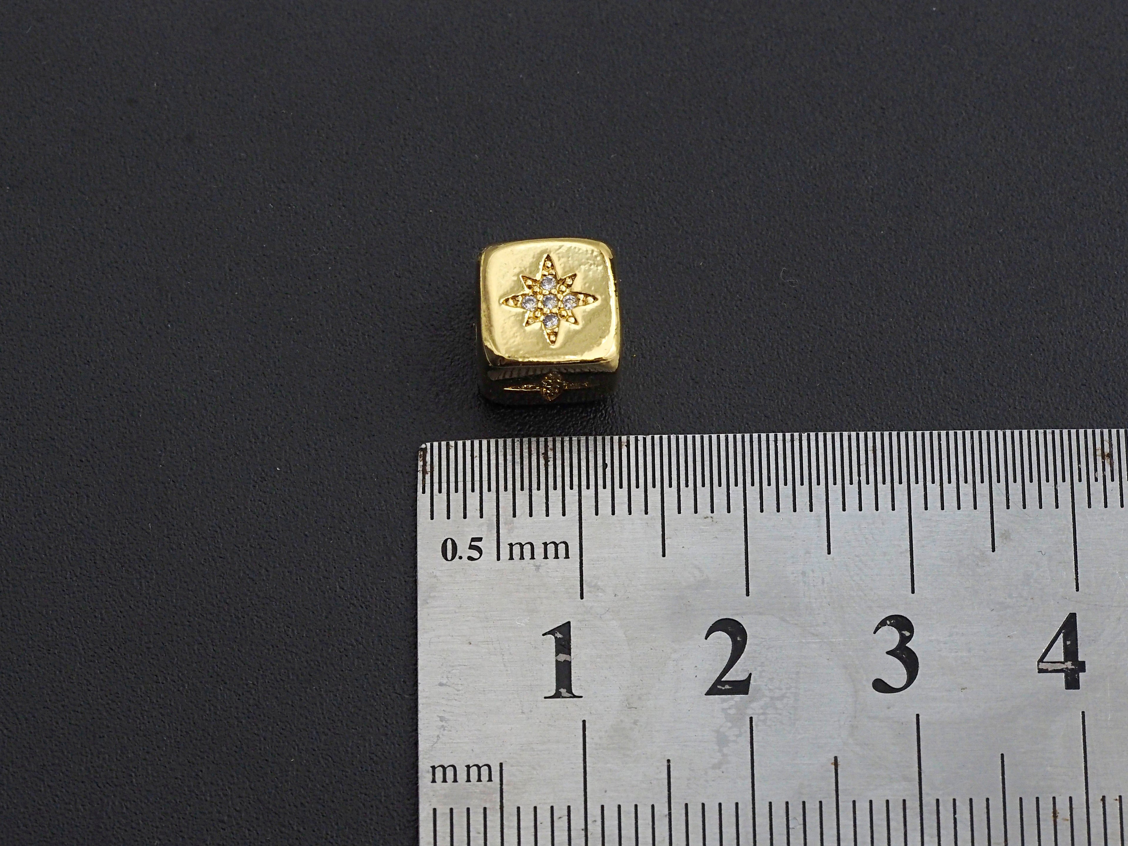 CZ Micro Pave North Star Dice Spacer Beads, Five Star Cubic Zirconia Cube Spacer Beads, Gold/Silver Tone, 8.5mm,sku#Z713